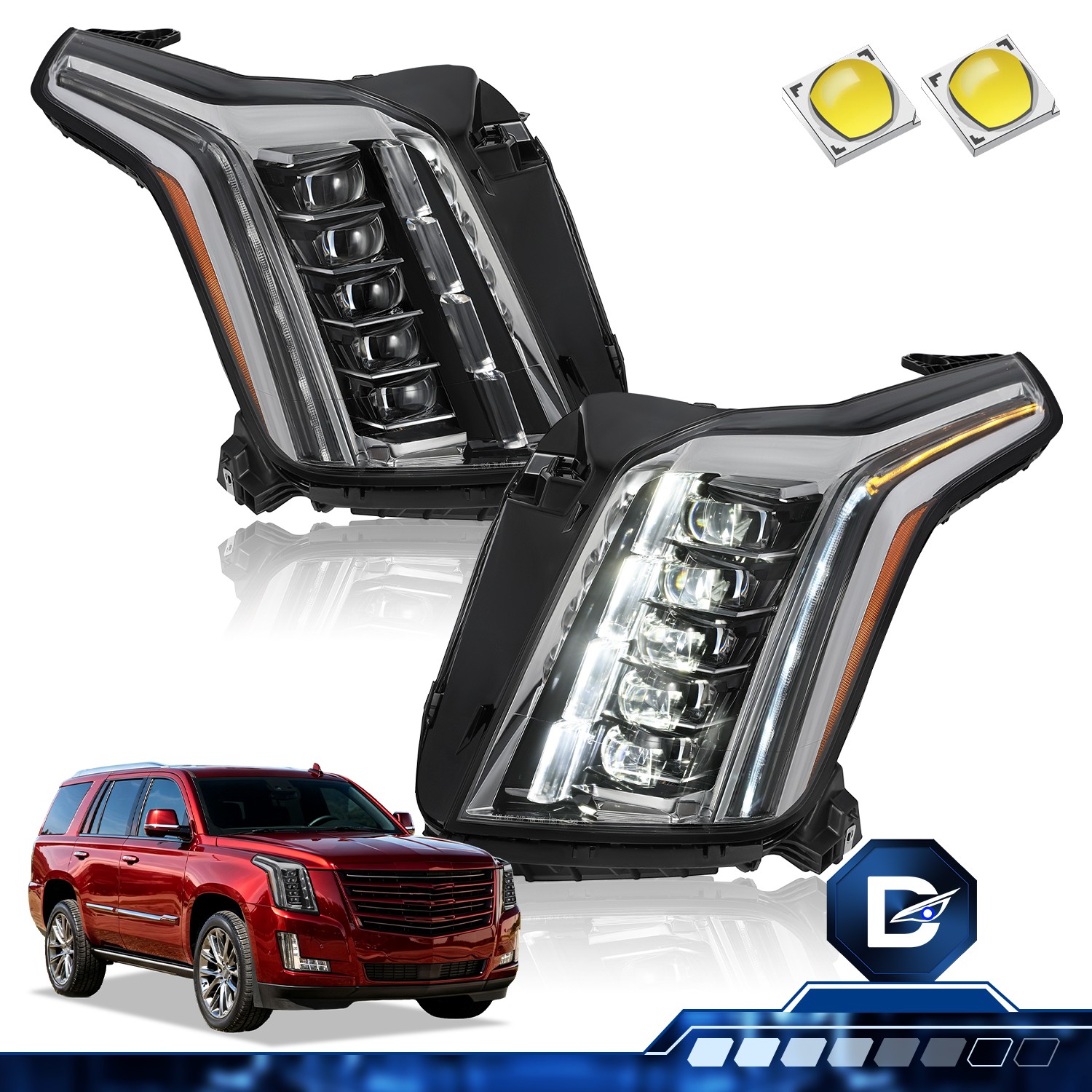 For 2015-2020 Cadillac Escalade FULL LED Projector Headlights Assembly LH+RH