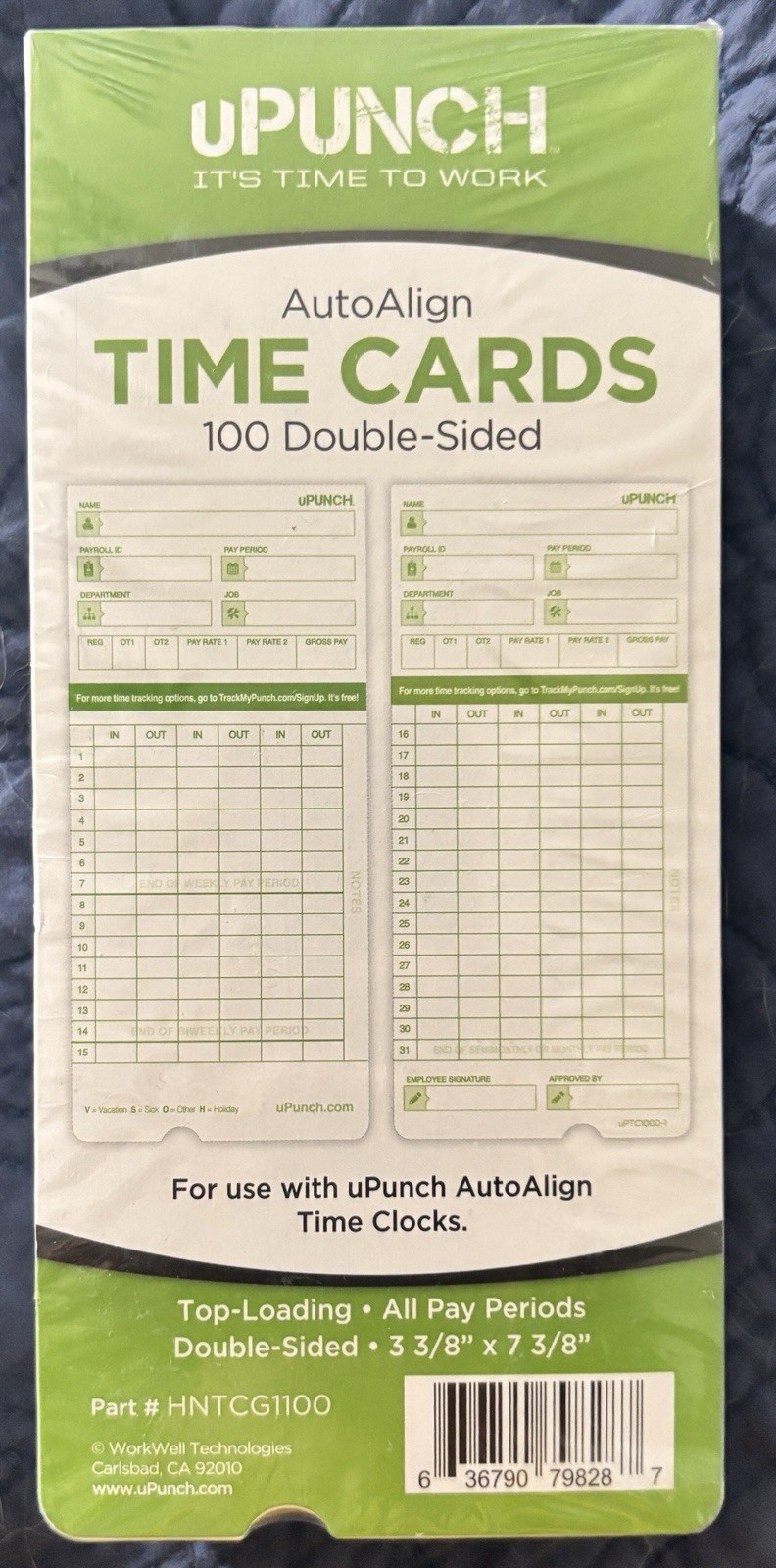 uPunch AutoAlign Time Cards 100 Double-Sided HNTCG1100 For uPunch Time Clocks uPunch AutoAlign Time Cards 100 Double-Sided HNTCG1100 For uPunch Time Clocks