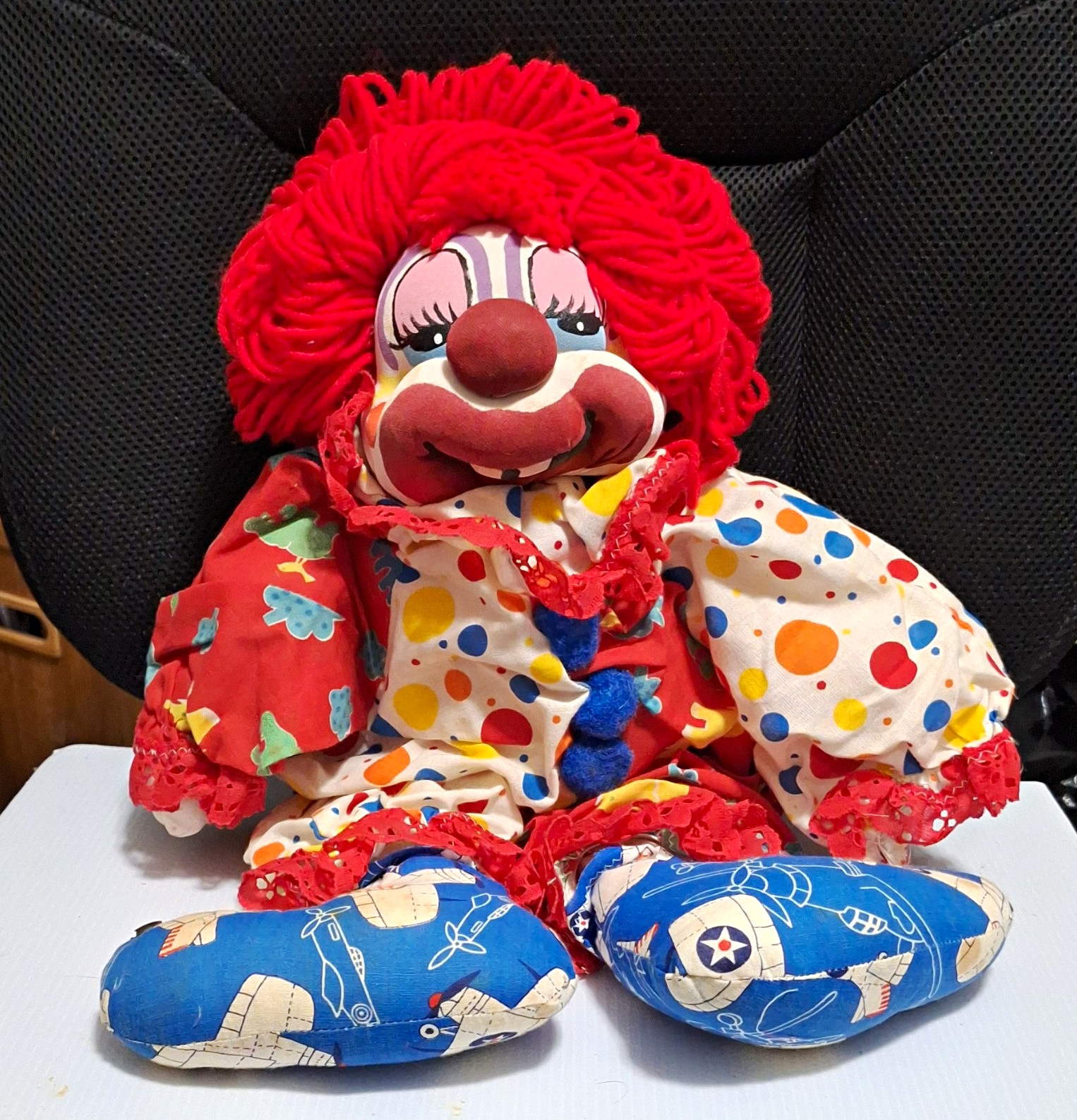 Vintage Handmade Fabric Cloth Clown Doll Rag Doll Folk Art Clowncore