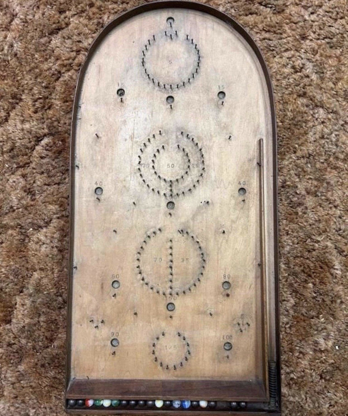Rare Vintage Kittinger Ancient Bagatelle Wood Tabletop Pinball Game Complete