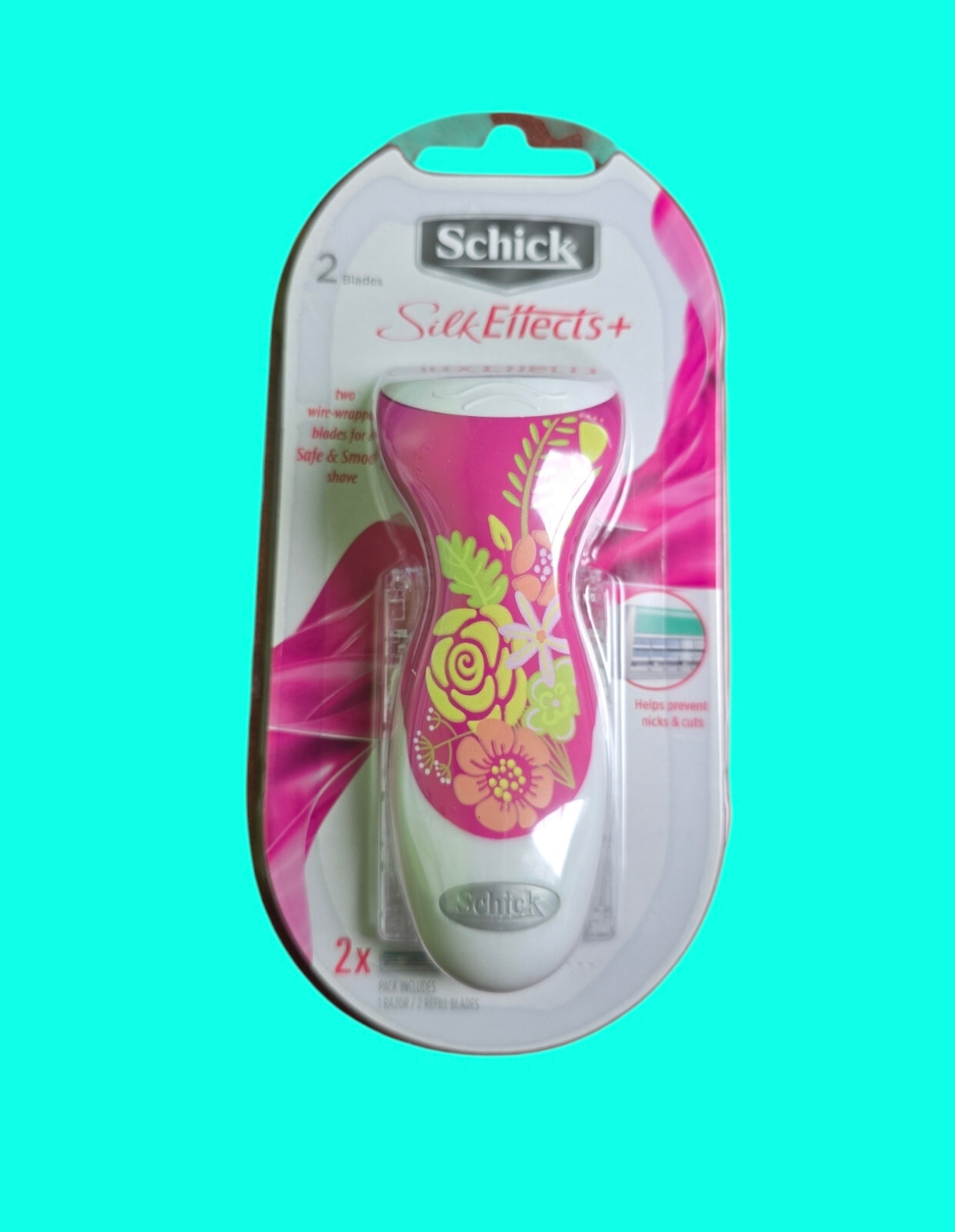 2x Schick Silk Effects+ Plus Razor Handle with 2 Refill Cartridges (Pack of 2)