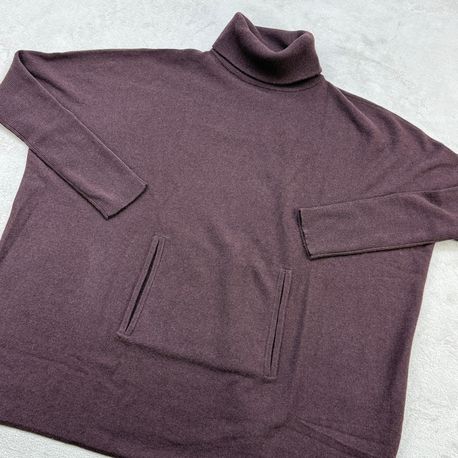Garnet Hill Sweater Womens L Purple Wool Cashmere Kangaroo Pocket Quiet Luxury