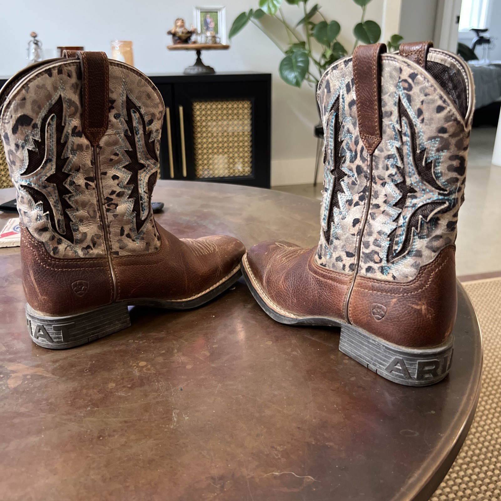 Ariat 10040258 Boots Girls Size 2 Brown Leather Leopard Western Glitter