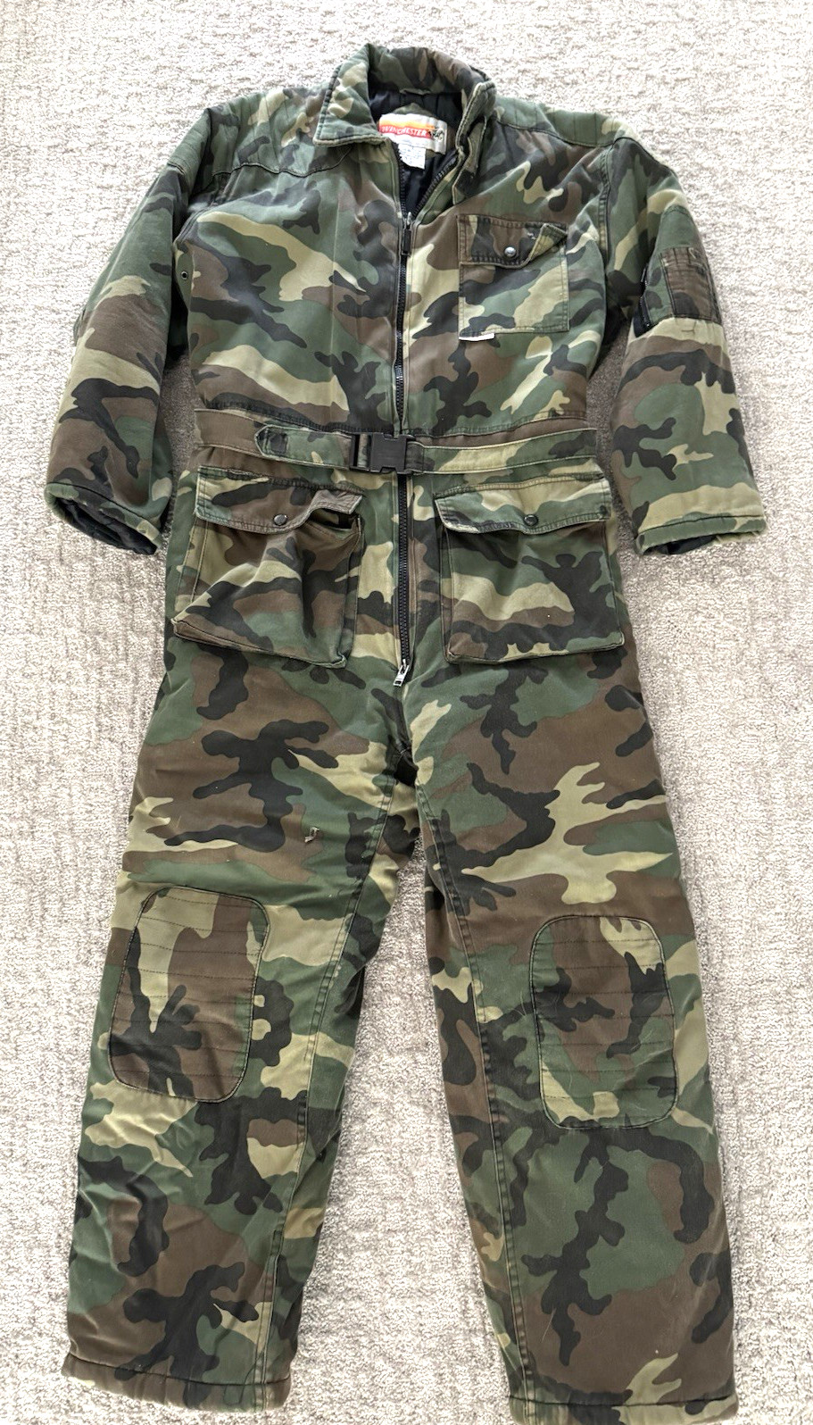 VTG Winchester Coveralls Military Woodland Camo Hunting Insulated Bibs Men\'s L VTG Winchester Coveralls Military Woodland Camo Hunting Insulated Bibs Men\'s L