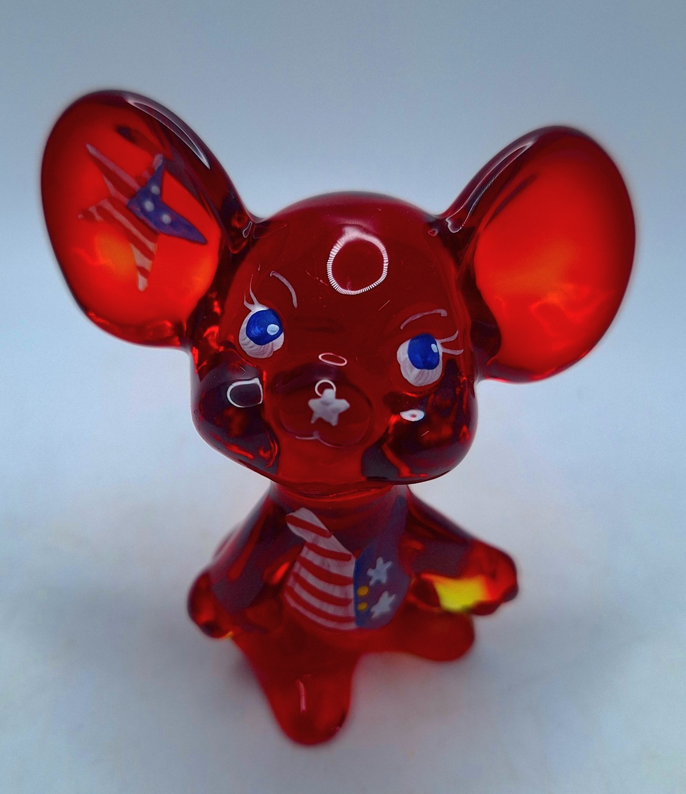 Fenton Glass Ruby Red Patriotic Mouse -Signed Handpainted 2004