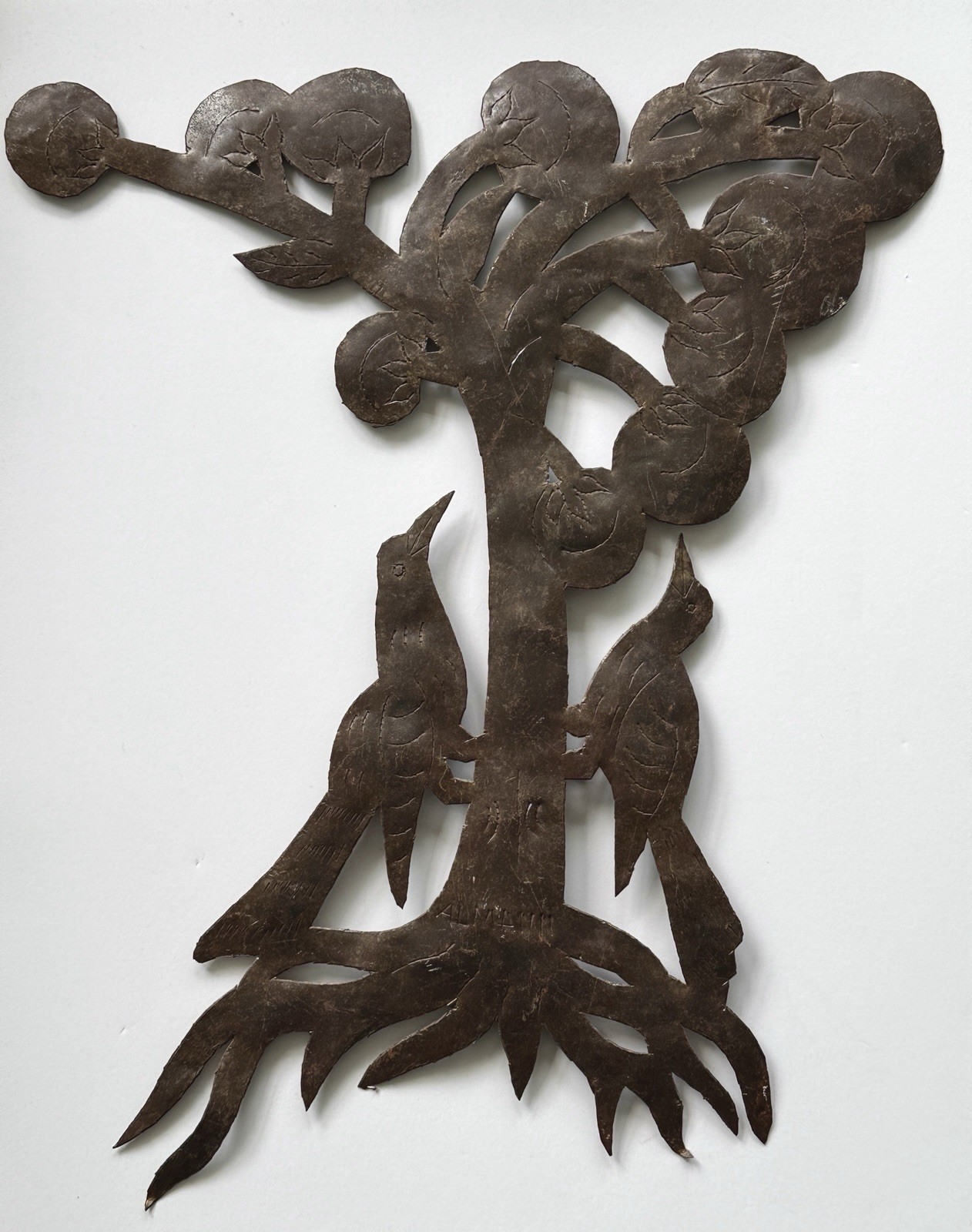 Almann Ulysse - Vintage Folk Art Two Birds and Tree Oil Drum Sculpture (c.1970)