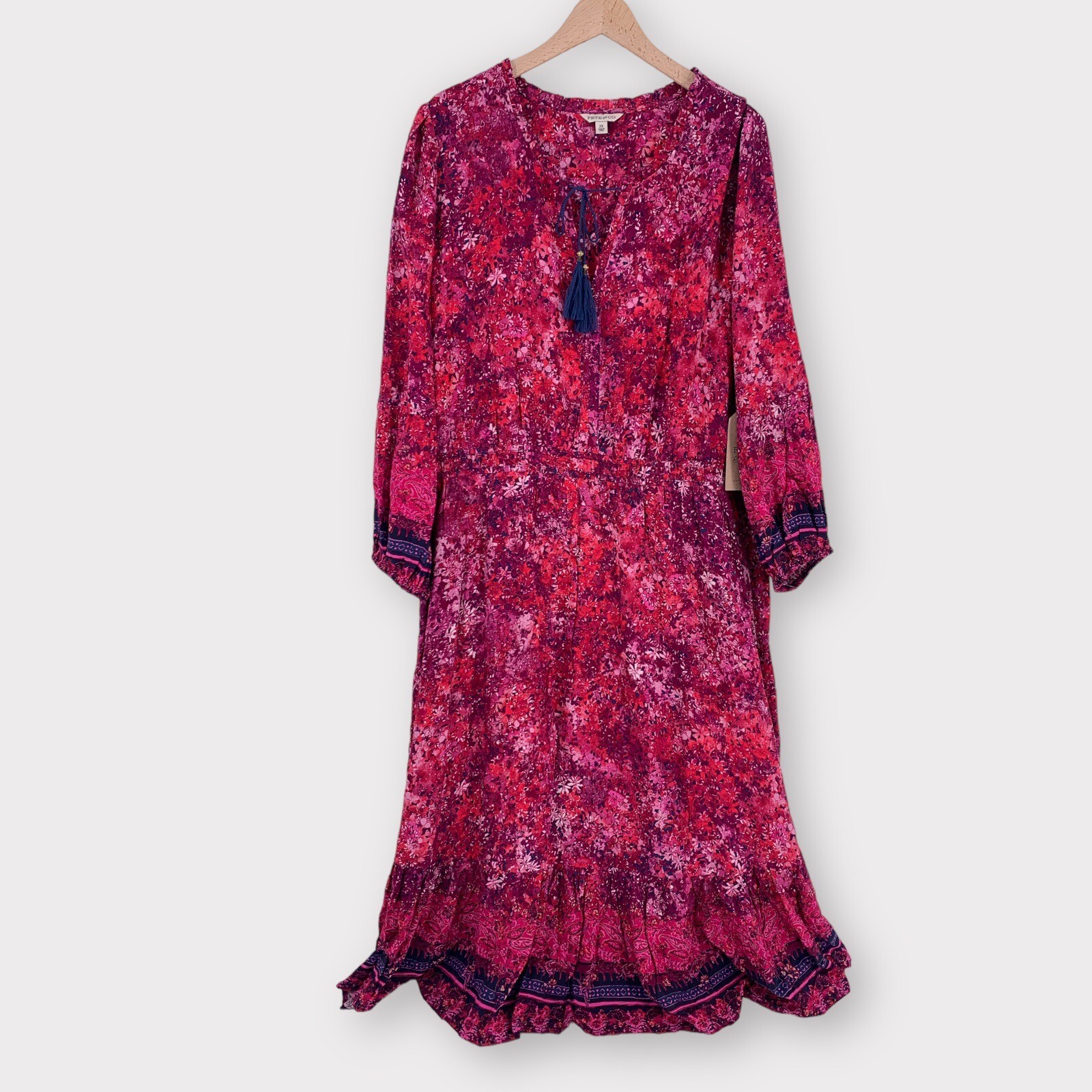 NWT Frye & Co Canyon Peasant Pink Floral Maxi Dress Crandberry Combo Sz 2X $120 NWT Frye & Co Canyon Peasant Pink Floral Maxi Dress Crandberry Combo Sz 2X $120