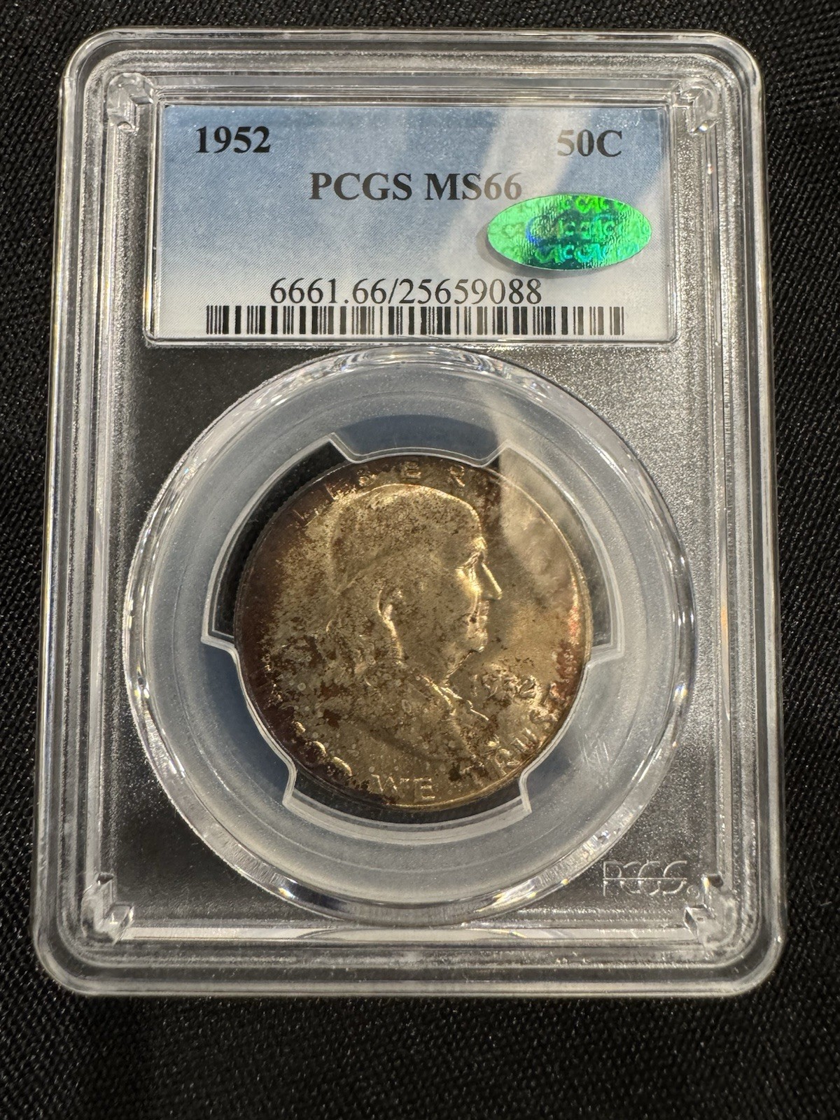 1952 P Franklin Half Dollar MS66+ PCGS CAC Label.