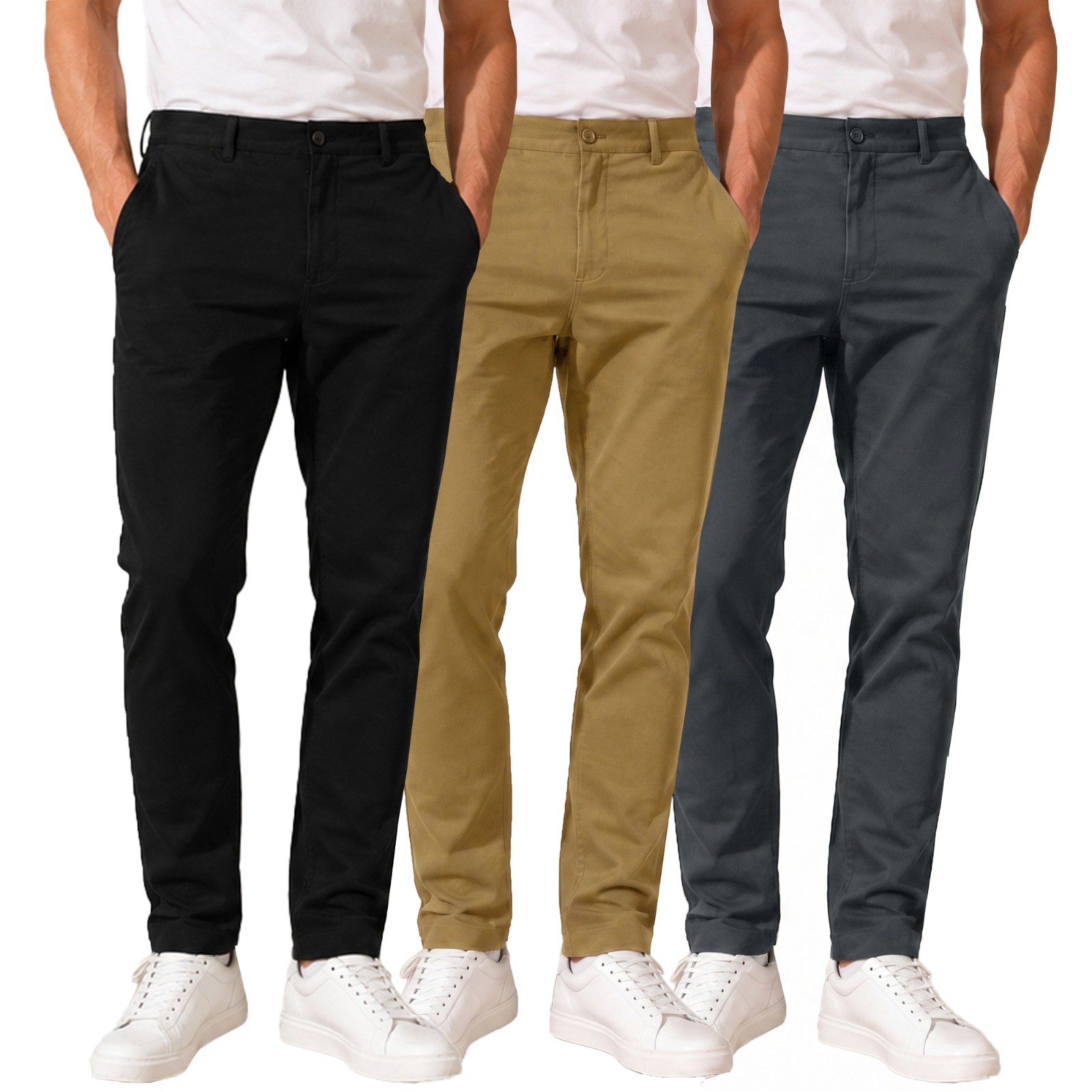 3-Pack Men's Stretch Slim Fit Chino Pants Casual Work Everyday Comfort (30 - 42) 3-Pack Men's Stretch Slim Fit Chino Pants Casual Work Everyday Comfort (30 - 42)