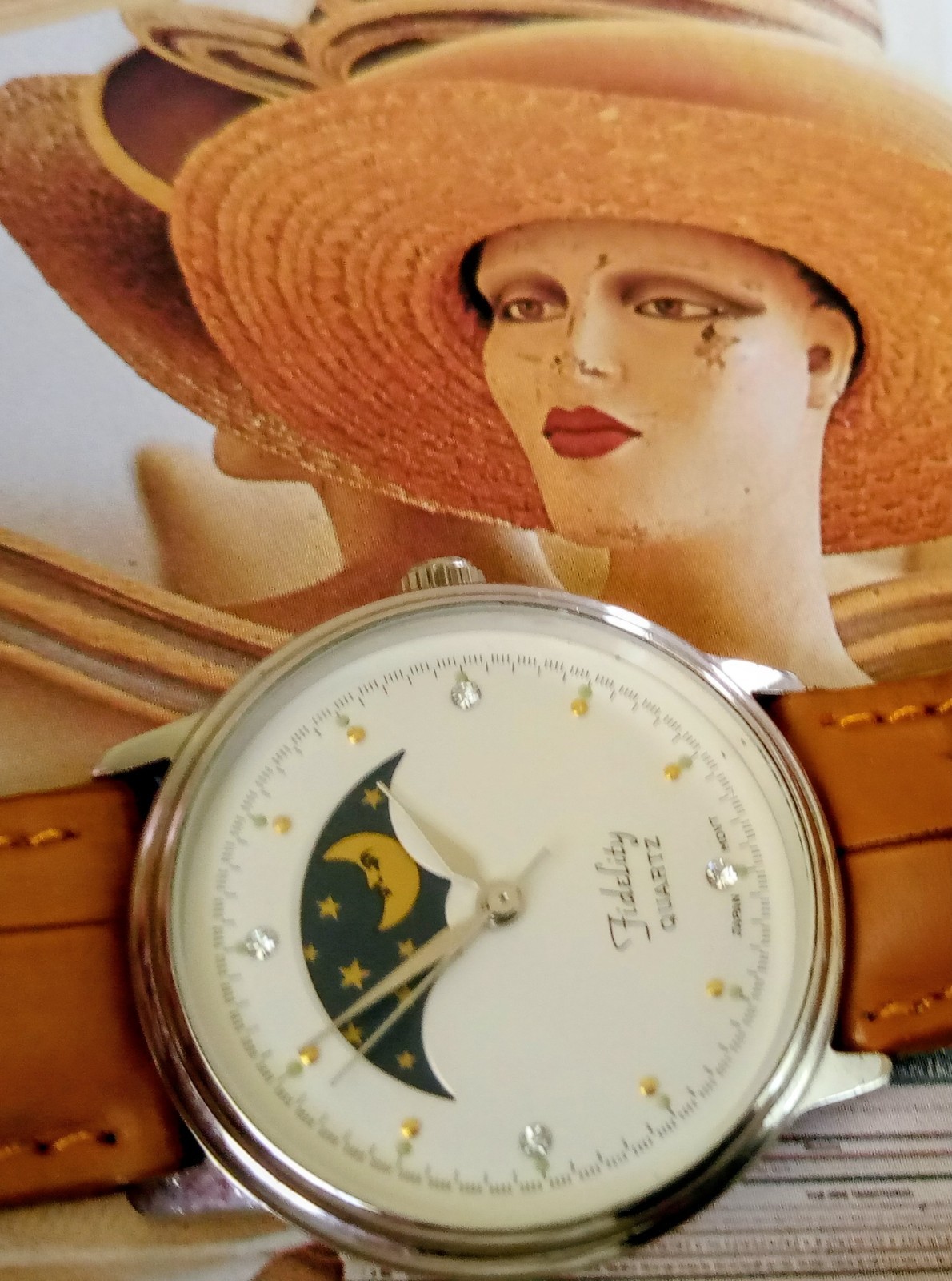 Fidelity moon phase vintage watch unisex 