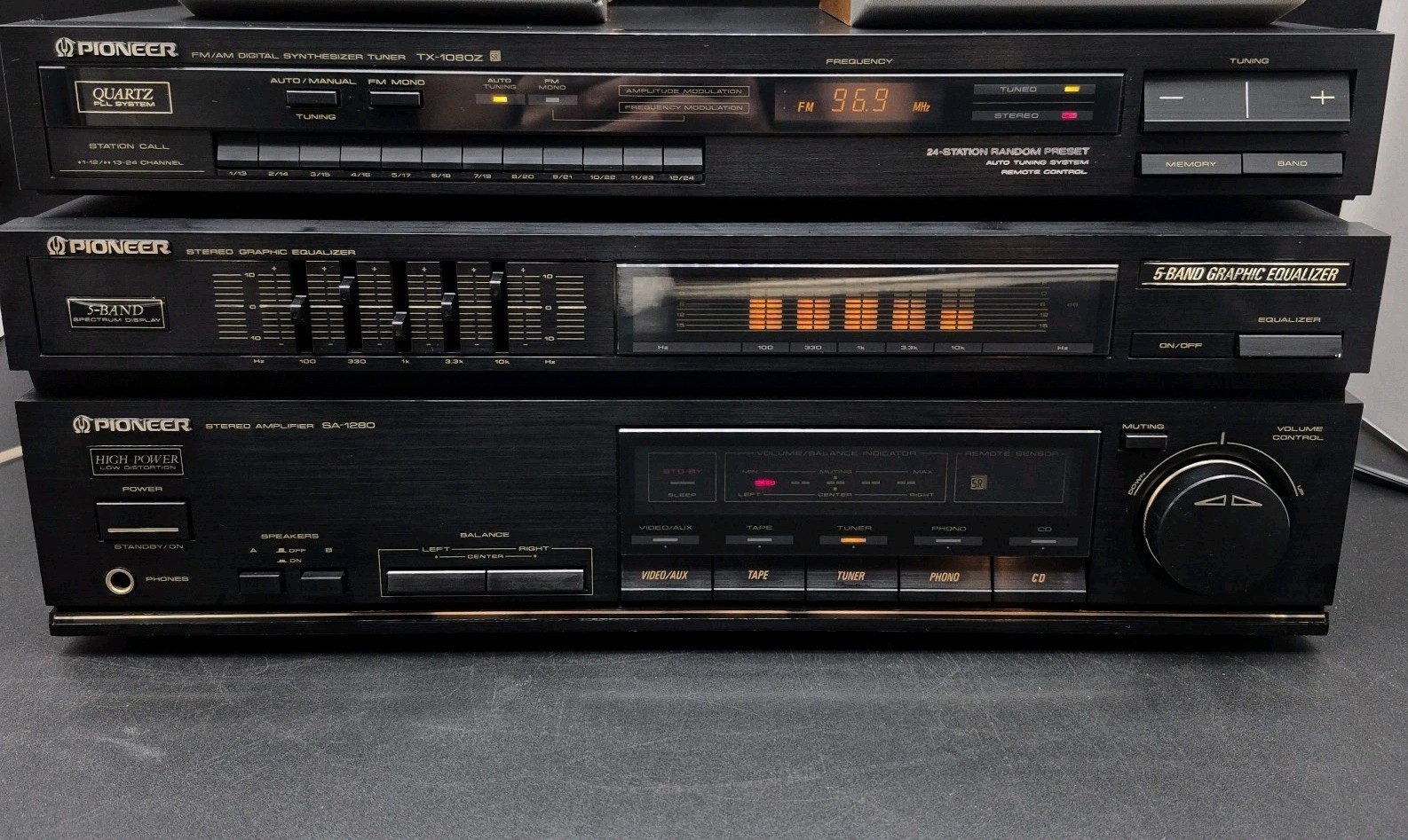 Pioneer SA-1280 Amp TX-1080Z Tuner Graphic Equalizer Stack Tested Works/ Vintage