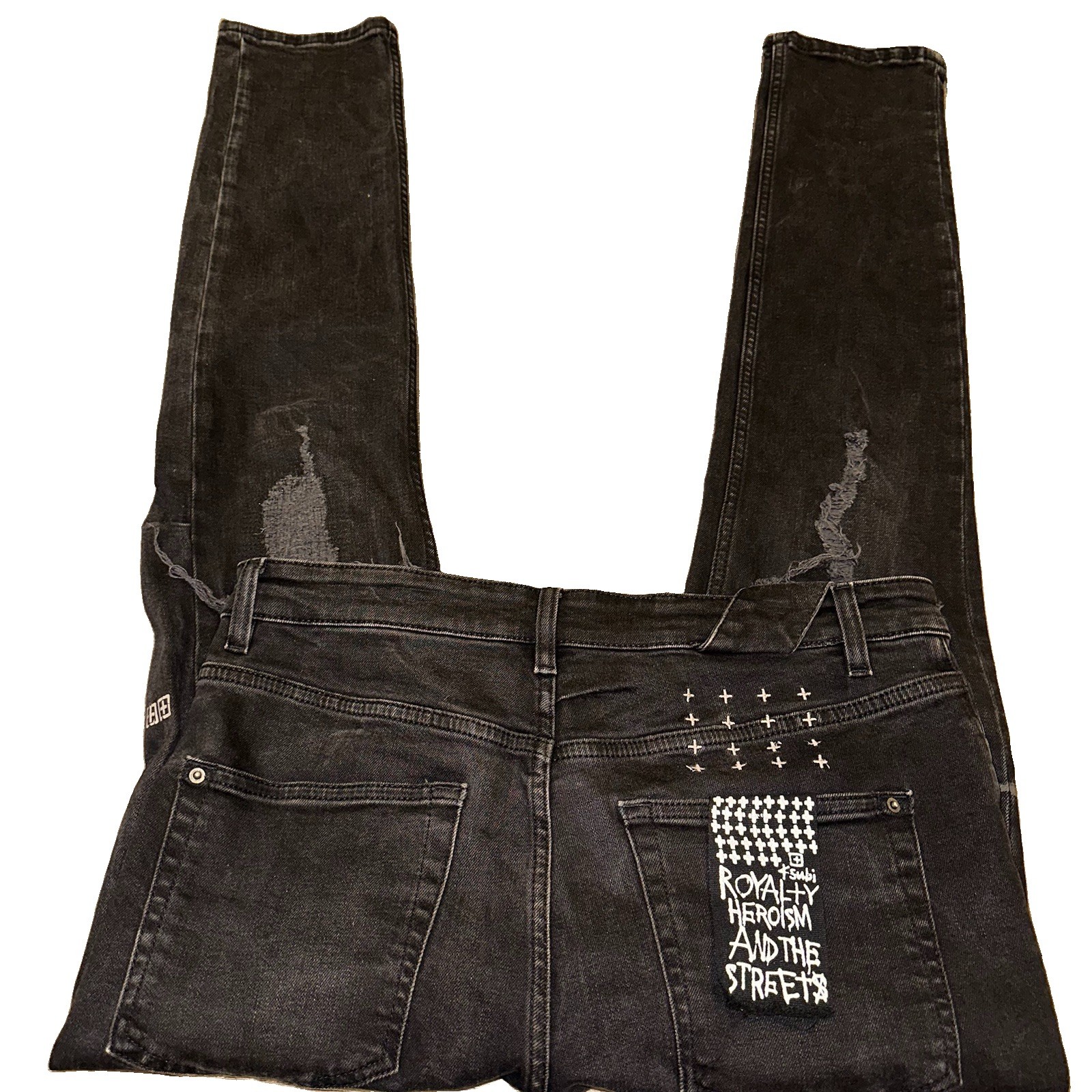 Ksubi Chitch Krow Krushed Jeans Mens 33x31 Black Slim Distressed Organic Tag 32