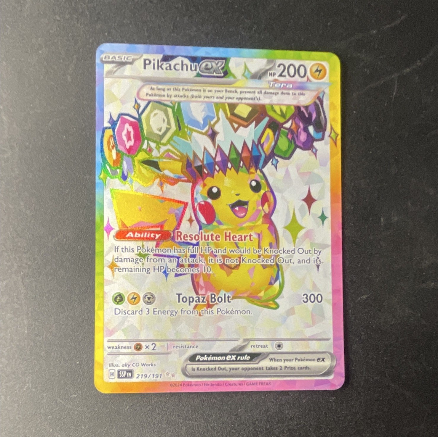 Pokemon Pikachu ex 219/191 Sv08 Surging Sparks Ultra Rare Full Art Holo