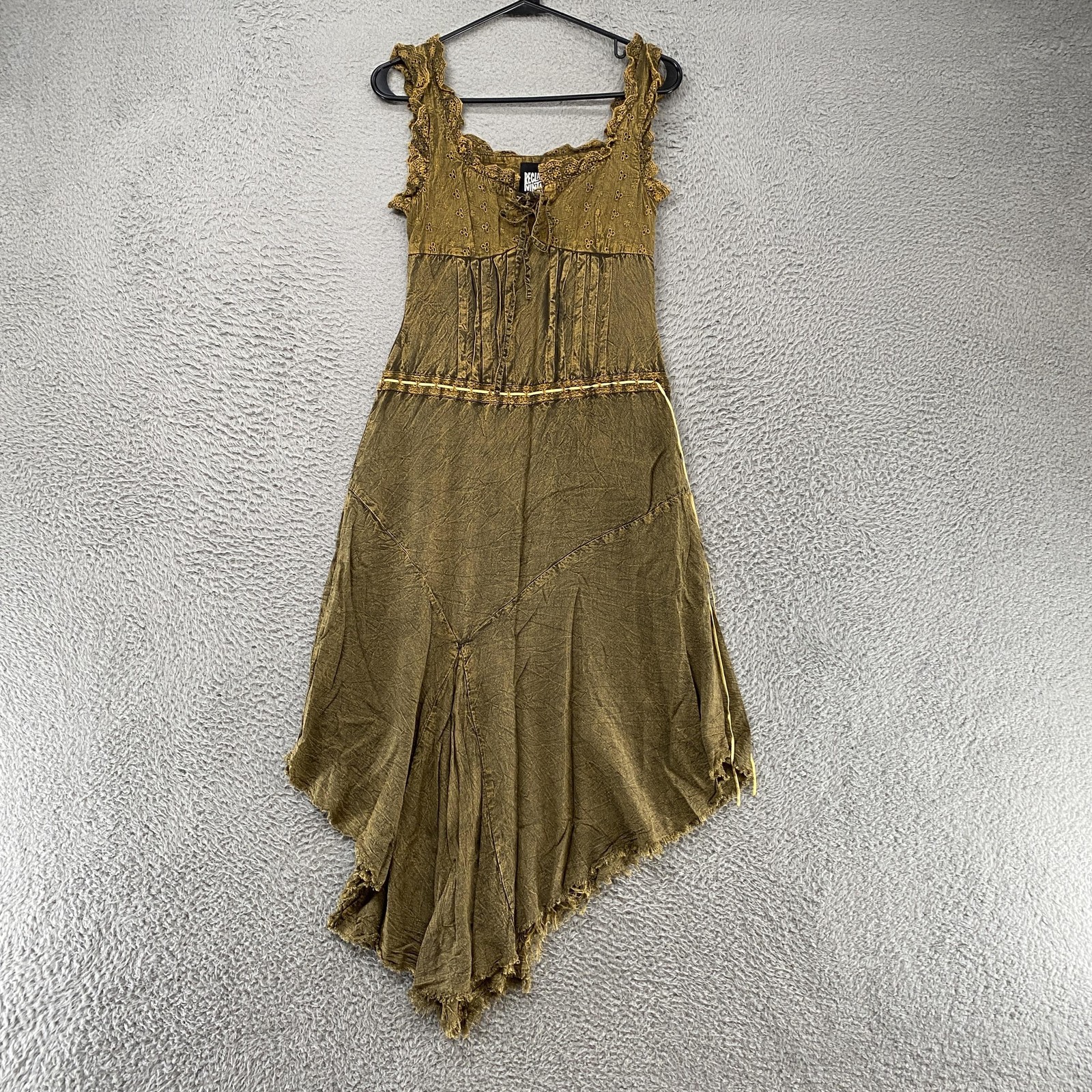 Reclaimed Vintage Midi Dress Womens 0 Milkmaid Lace Up Renaissance Boho