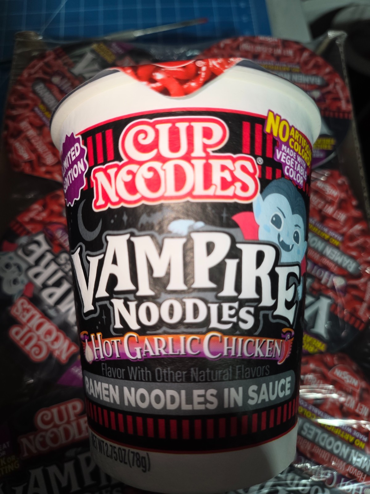 6 Cup Noodles Limited Edition Vampire Noodles Hot Garlic Chicken Flavor with box 6 Cup Noodles Limited Edition Vampire Noodles Hot Garlic Chicken Flavor with box