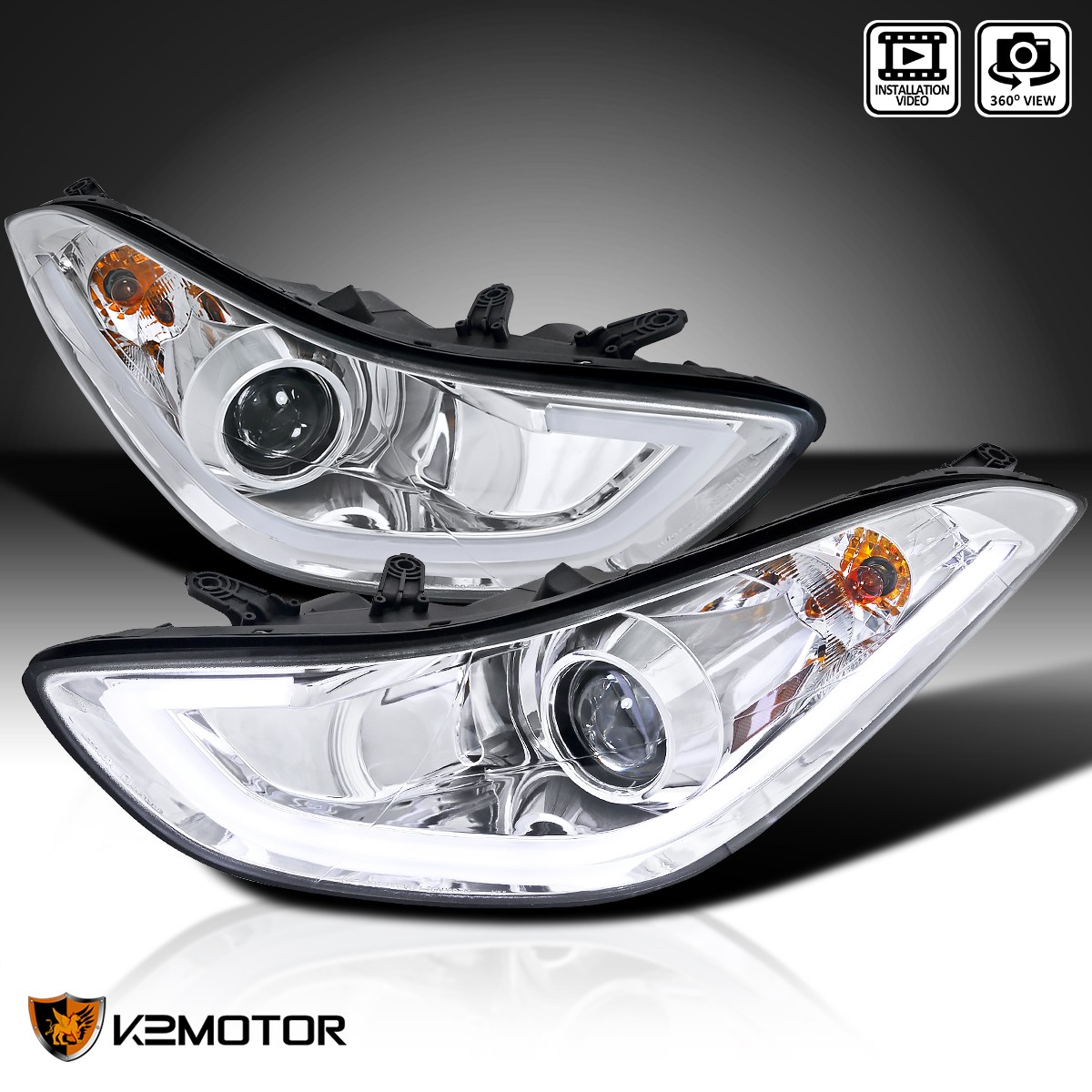 Fits 2011-2013 Hyundai Elantra 4Dr LED Strip Projector Headlights Lamps 11 12 13