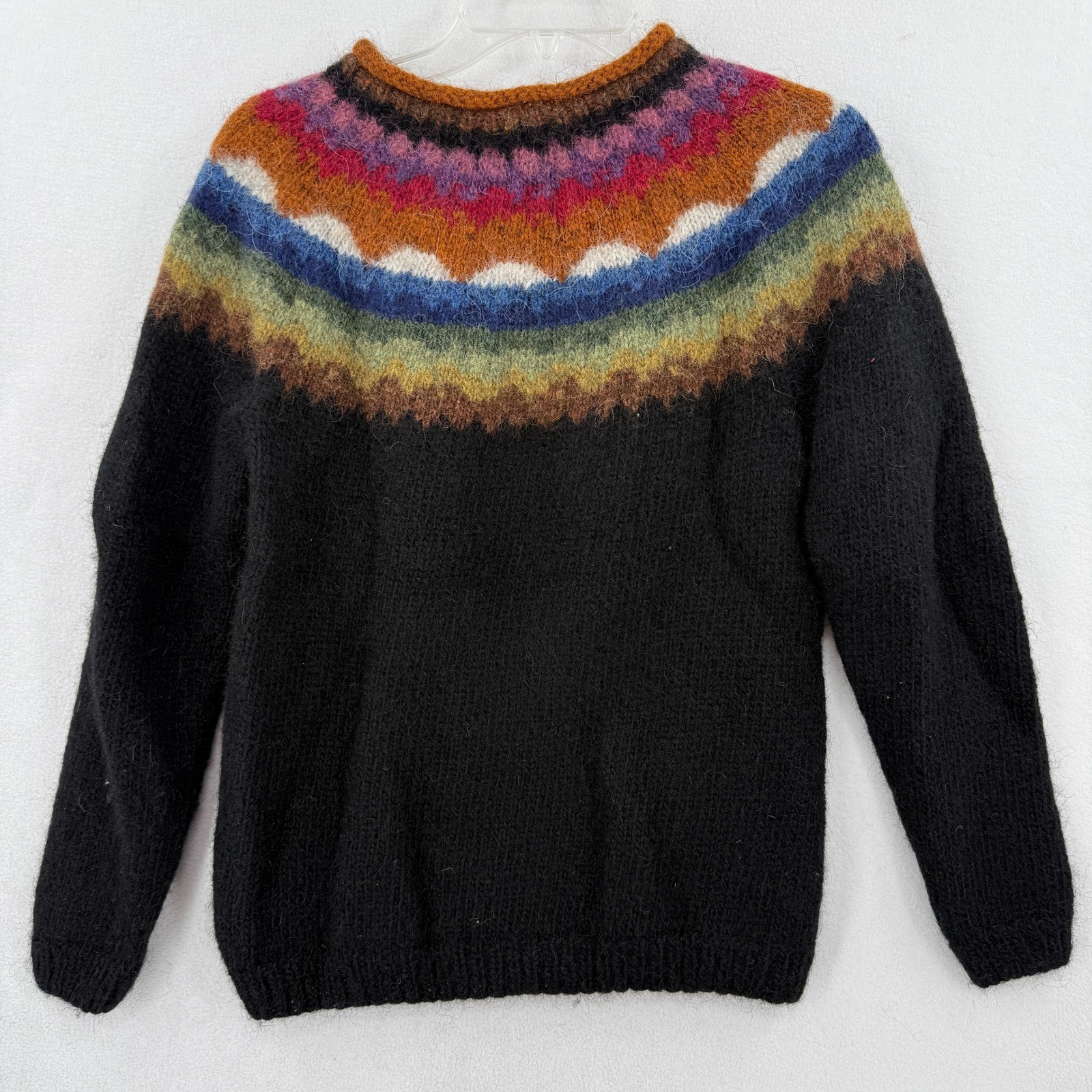 Icelandica Fair Isle Sweater Women Large Black Wool Handmade Yoke Knit