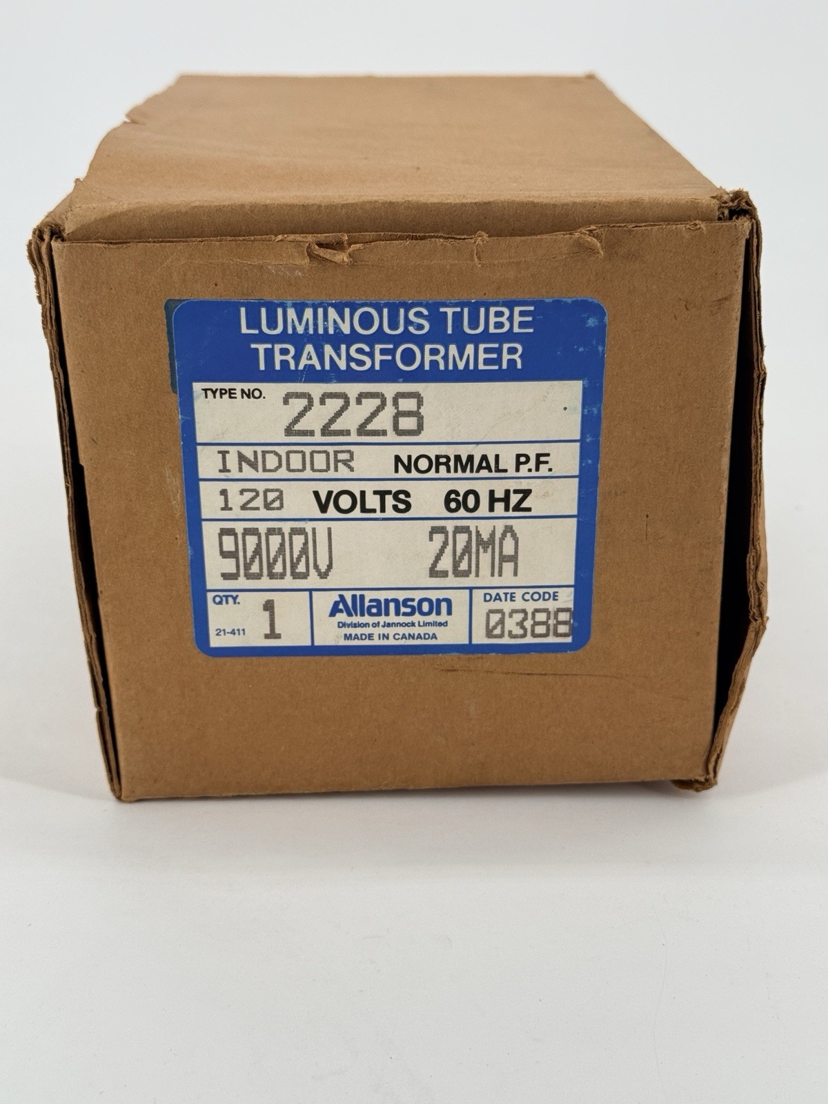 Allanson international NEON Sign transformer primary 120v 60 HZ 90FN20 New RARE