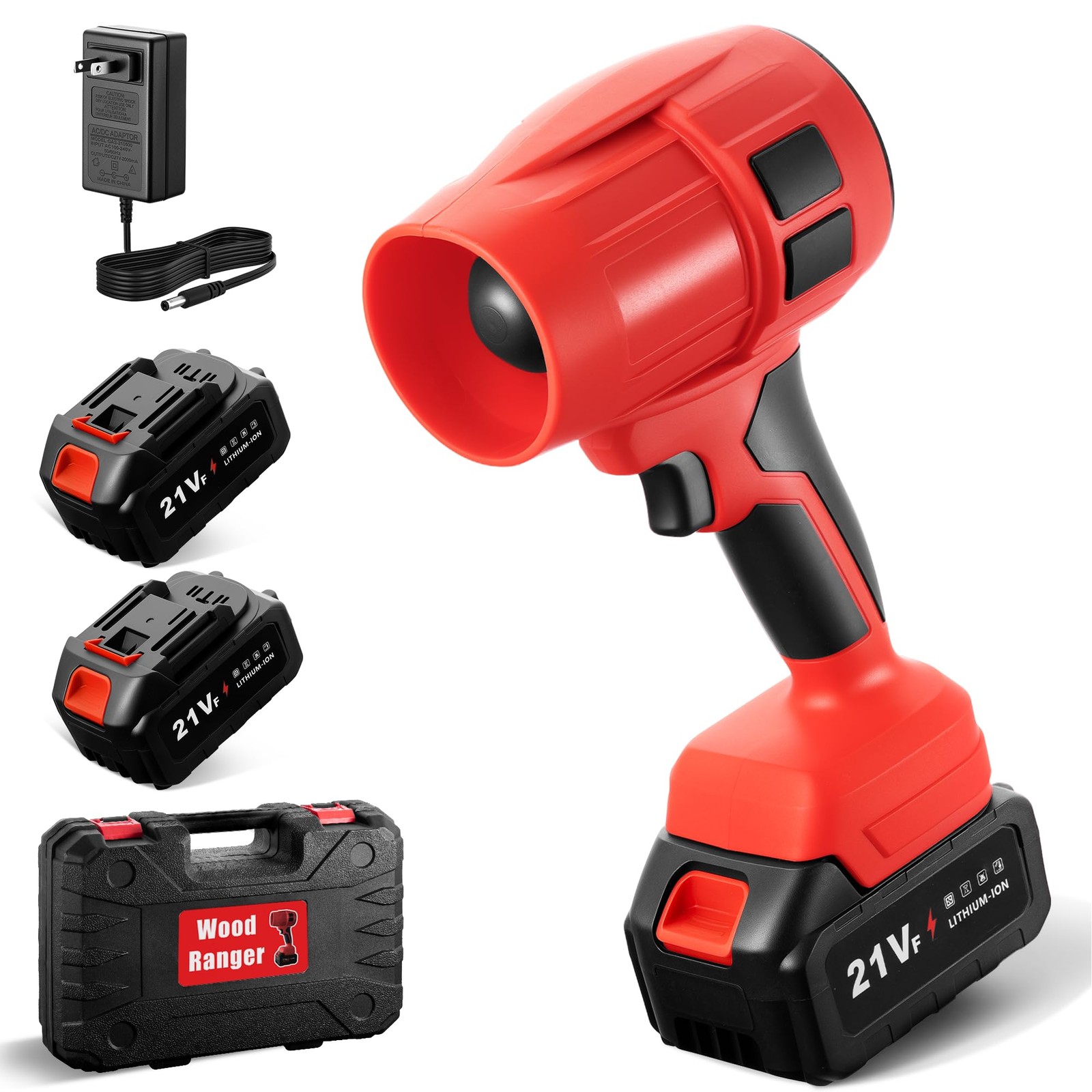 Wood Ranger Power Leaf Blower,21V Cordless Blower, 2X 4.0Ah Red
