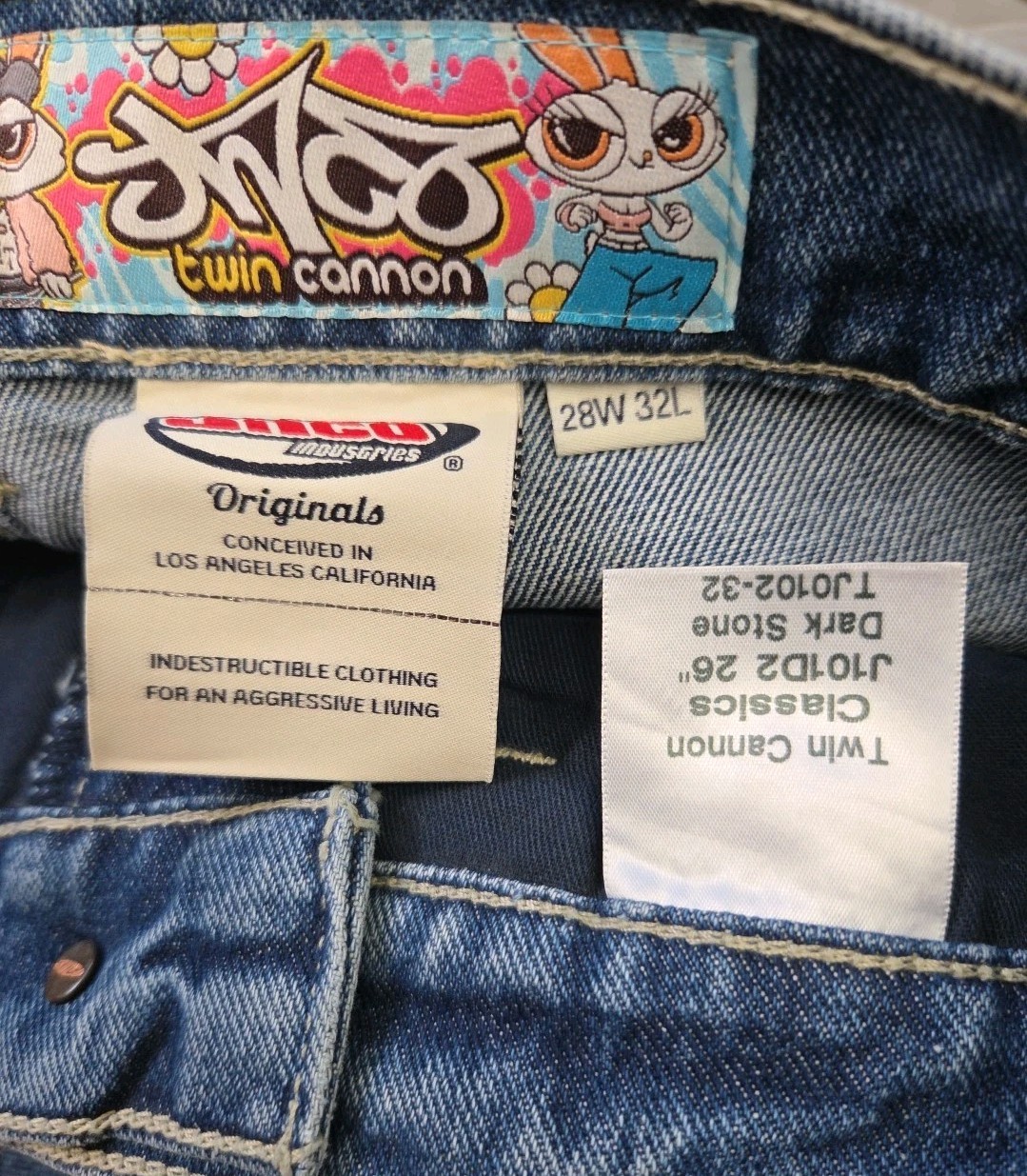 JNCO Jinco Los Angeles W101 Twin Cannon Wide Leg Dark Womens Jeans 28 X 32 New