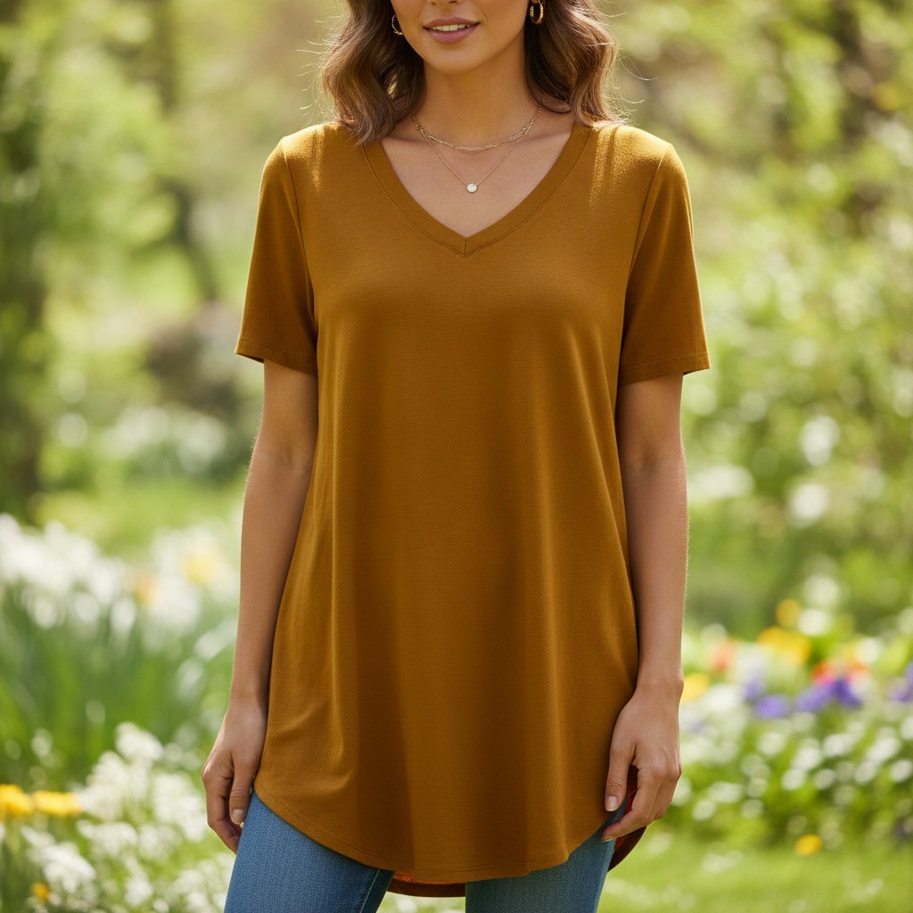 Zenana Outfitters Women\'s Casual Mustard Yellow V-Neck Tunic Top, Size Large Zenana Outfitters Women\'s Casual Mustard Yellow V-Neck Tunic Top, Size Large
