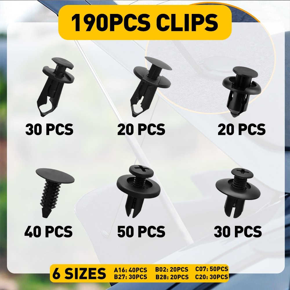 190x Universal Car Body Fastener Plastic Clips Rivets Panel Fender Retainer Kits
