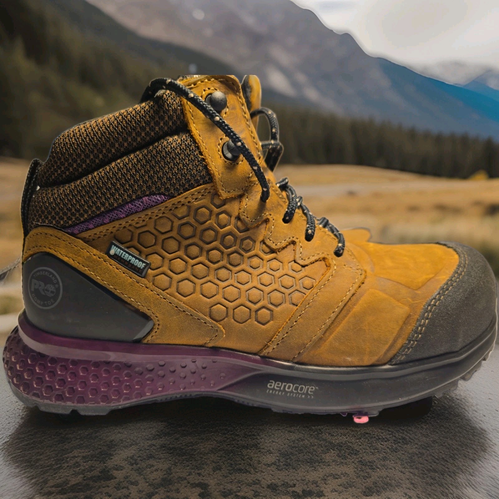 Timberland PRO Comp Toe Waterproof Safety Toe Womens 8.5 Brown/Purple/blck Boots