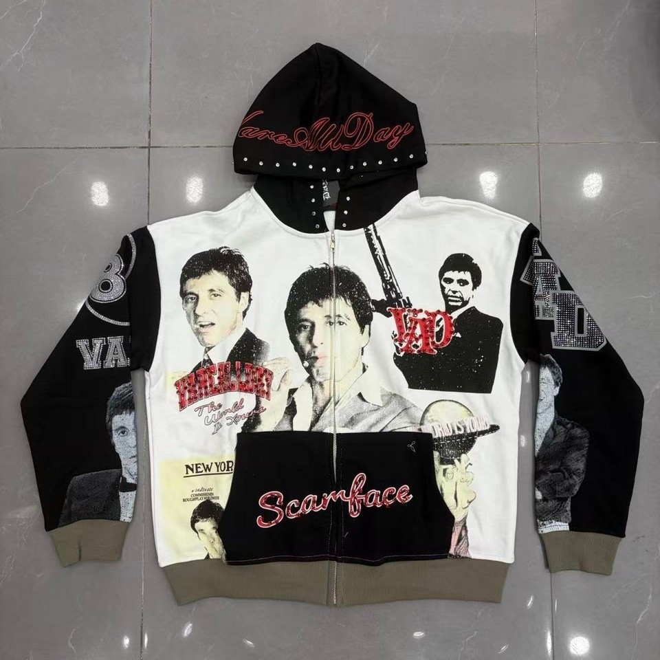 VARE ALL DAY Oversized Vintage Washed Rhinestone Graphic Print Hoodie