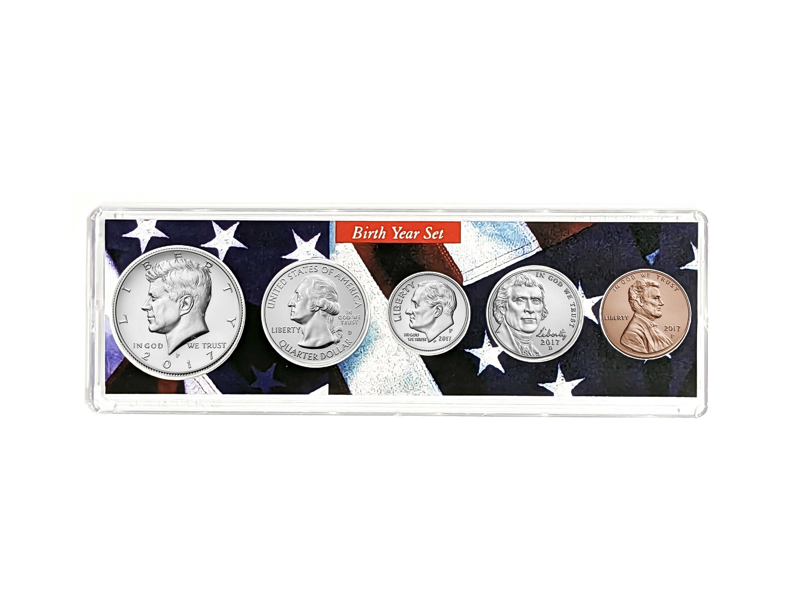 2017 Birth Year Coin Set in American Flag Holder - 5 Coin Set