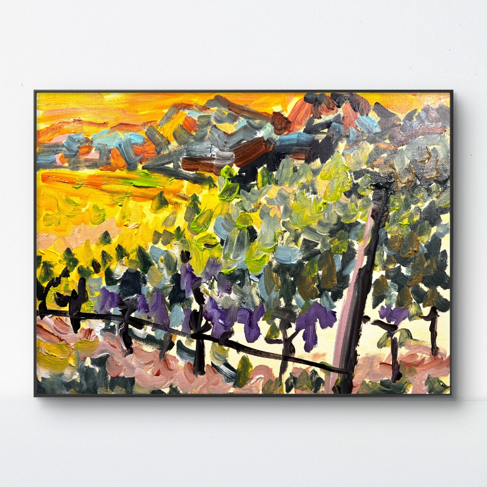 SAMATOWIC Original 12x16 Expressionist Vineyard Sunset Landscape Painting Signed