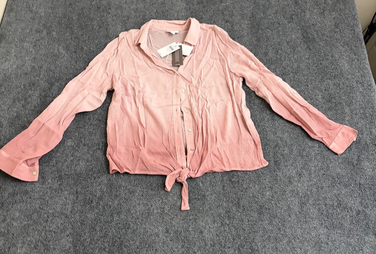 J Jill Top Womens Pink Ombre Button Tie Waist Long Sleeve Casual Size S NWT