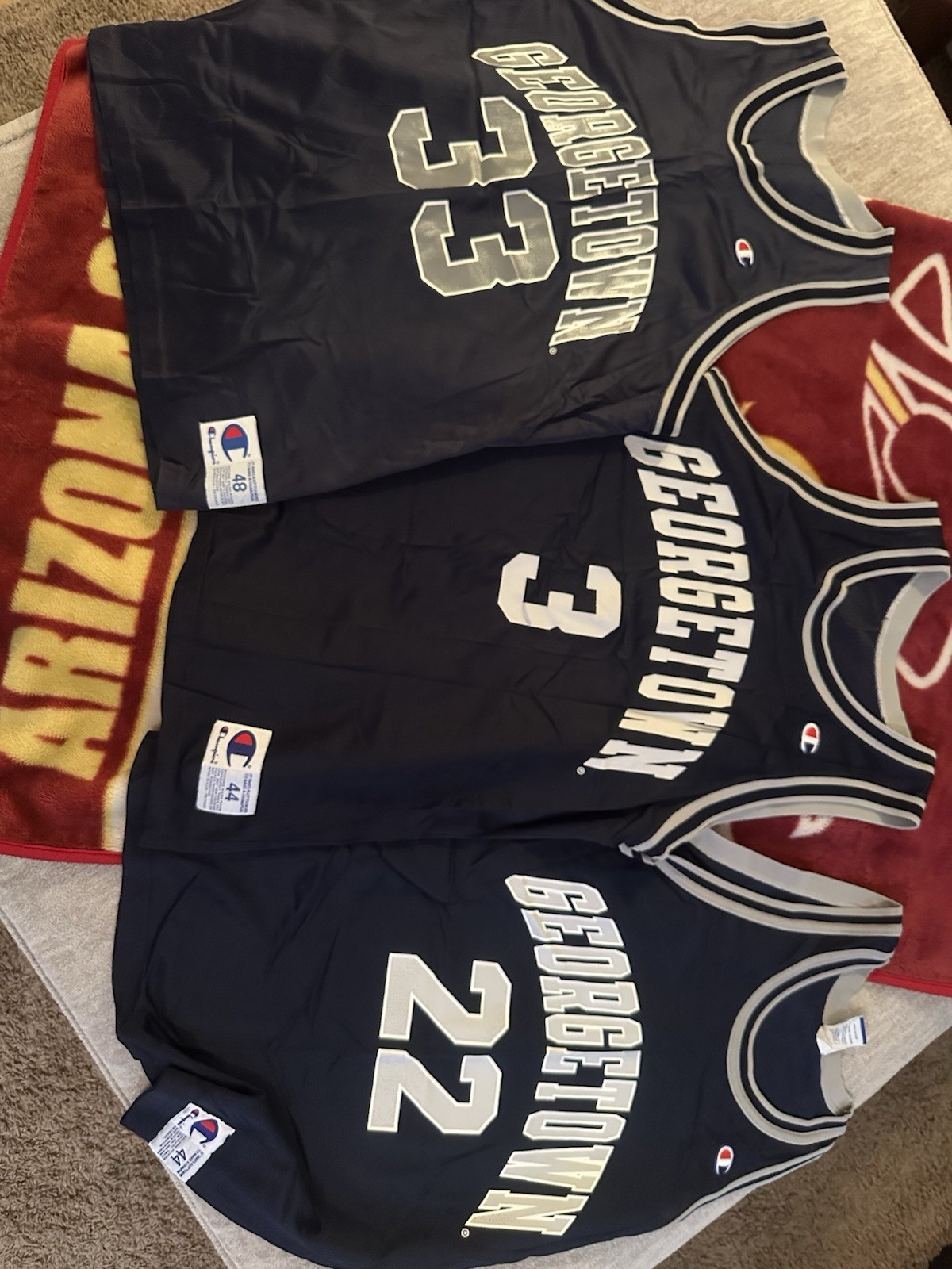 3 Vintage Georgetown Hoyas champion jerseys AI , Alonzo Mourning  