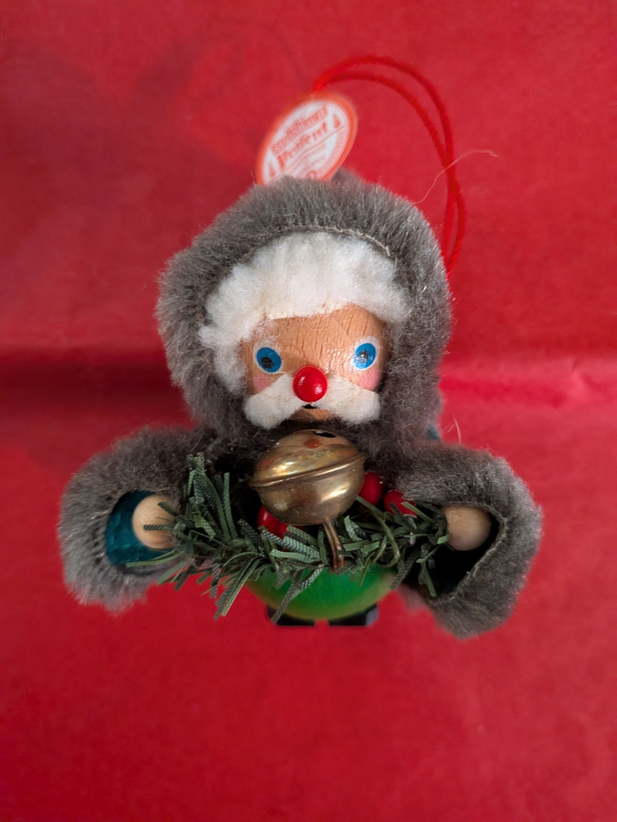 Vintage Steinbach German Wooden Ornament Father Christmas Fur Hood Bell Tag Vintage Steinbach German Wooden Ornament Father Christmas Fur Hood Bell Tag
