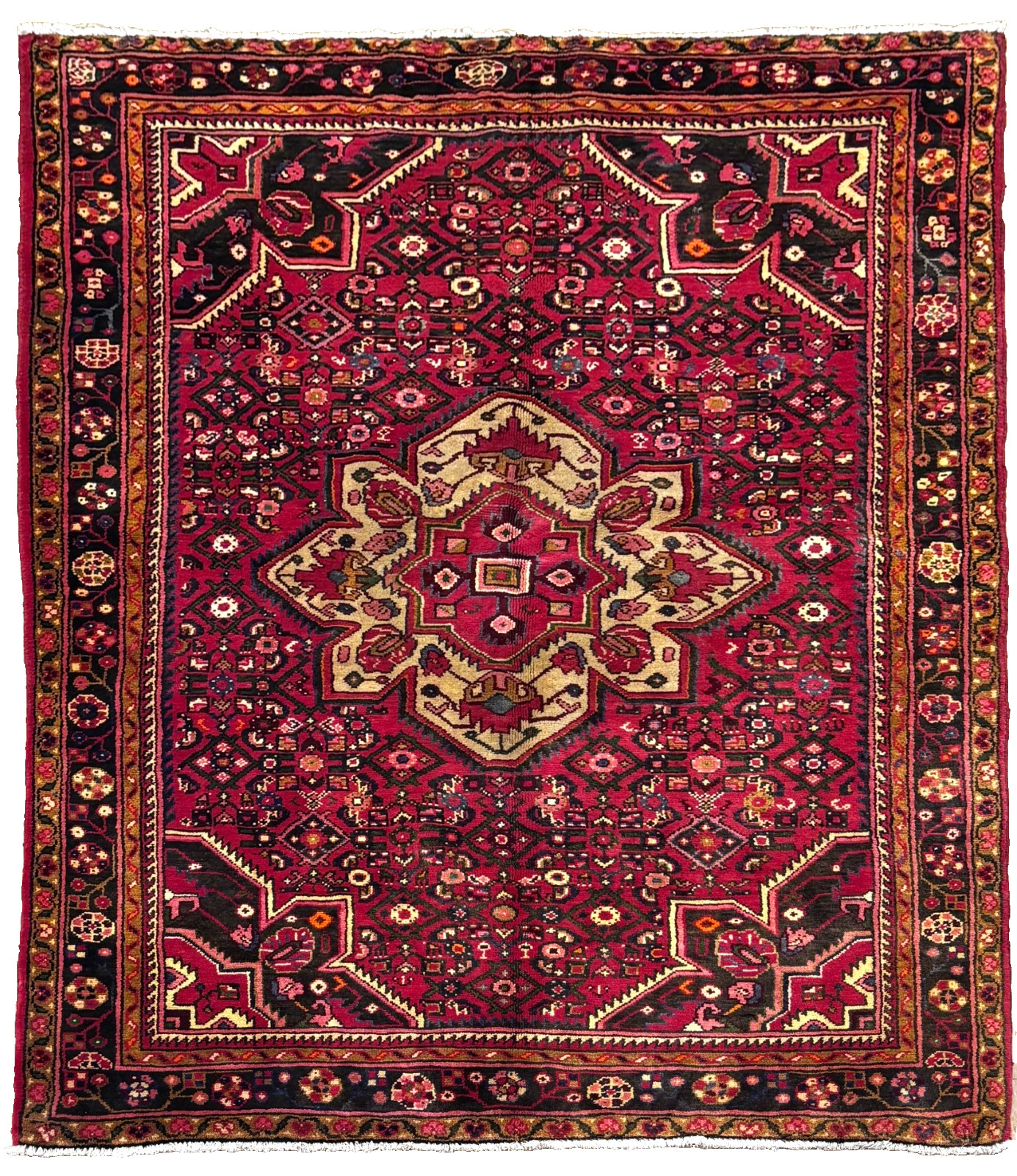 Vintage Hamedan Hand Knotted Wool Area Rug 5x7 Tribal Geometric Oriental Boho
