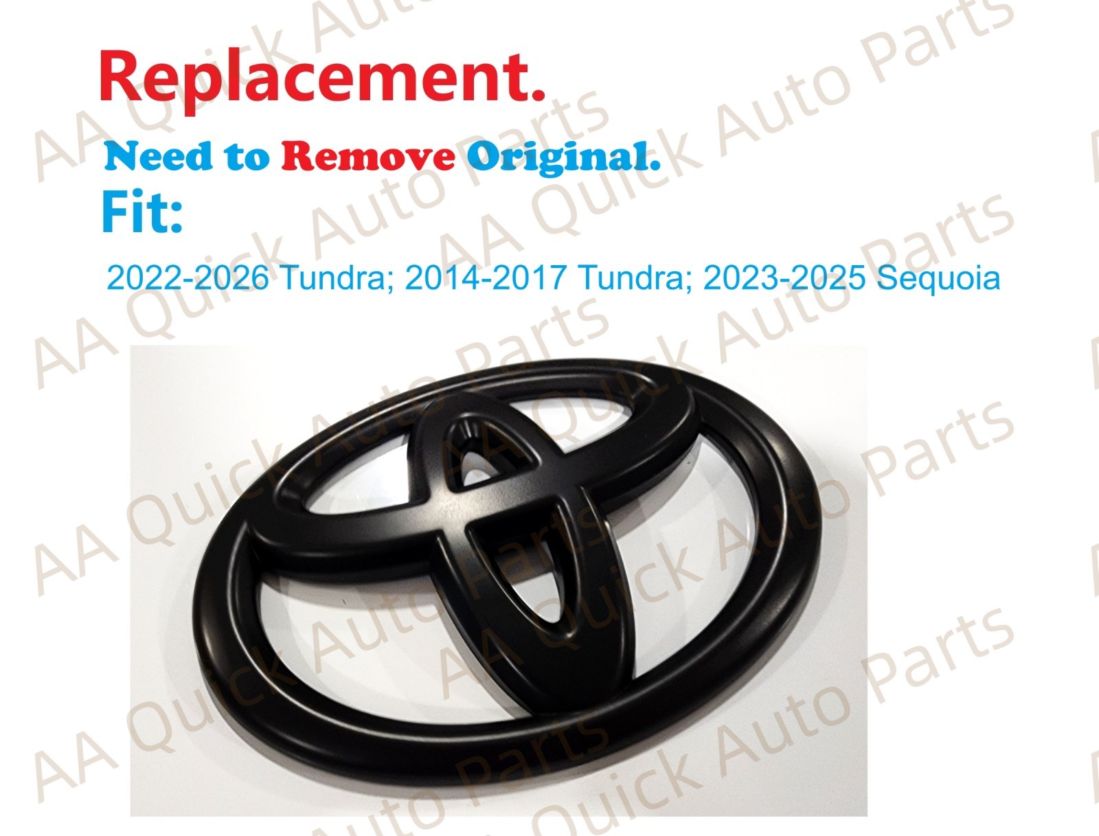 Matte Blackout Front Grille Toyota Logo Emblem Badge 2022+ Tundra Sequoia