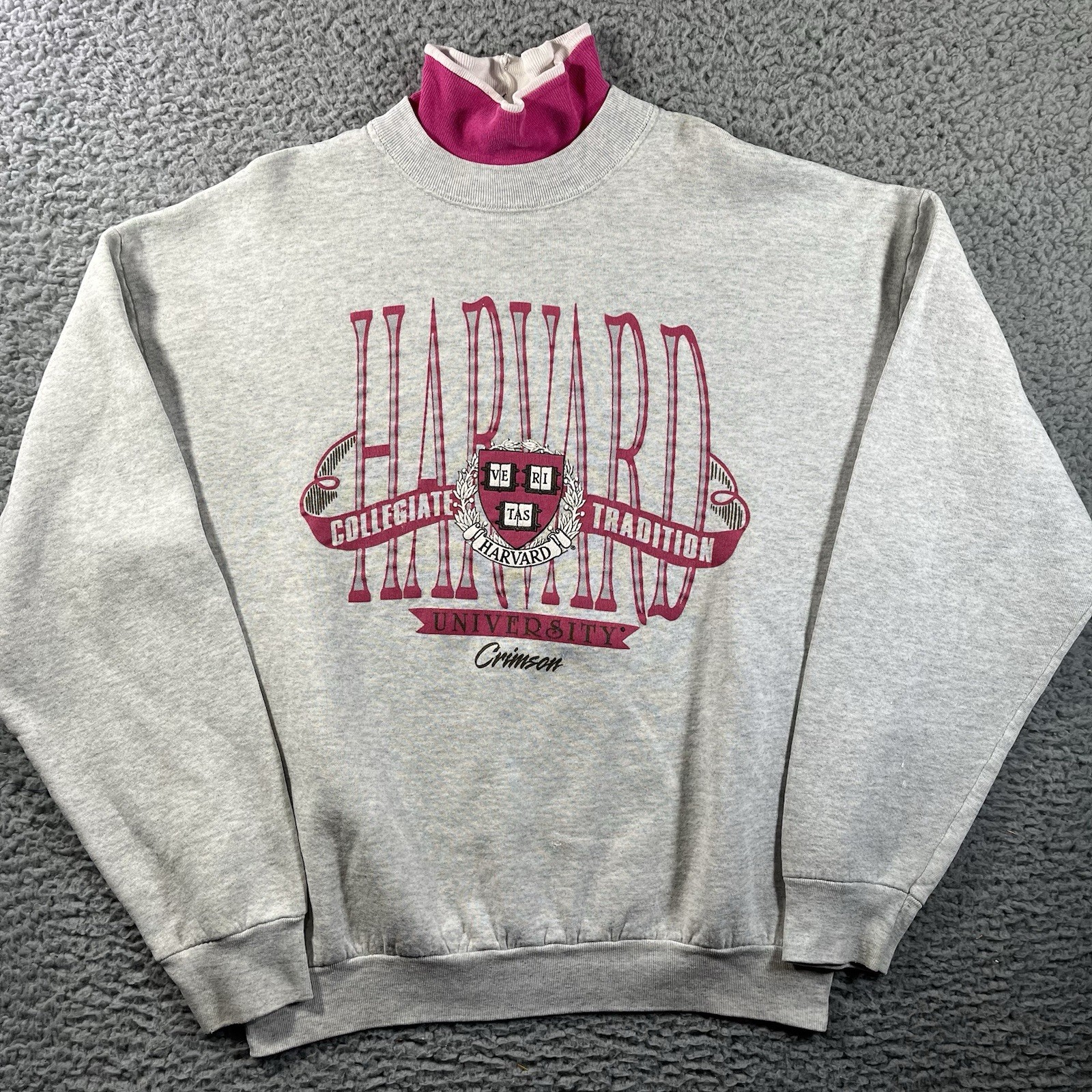 Vintage 90s Harvard University Crimson Sweatshirt Mock Neck One Size USA Made