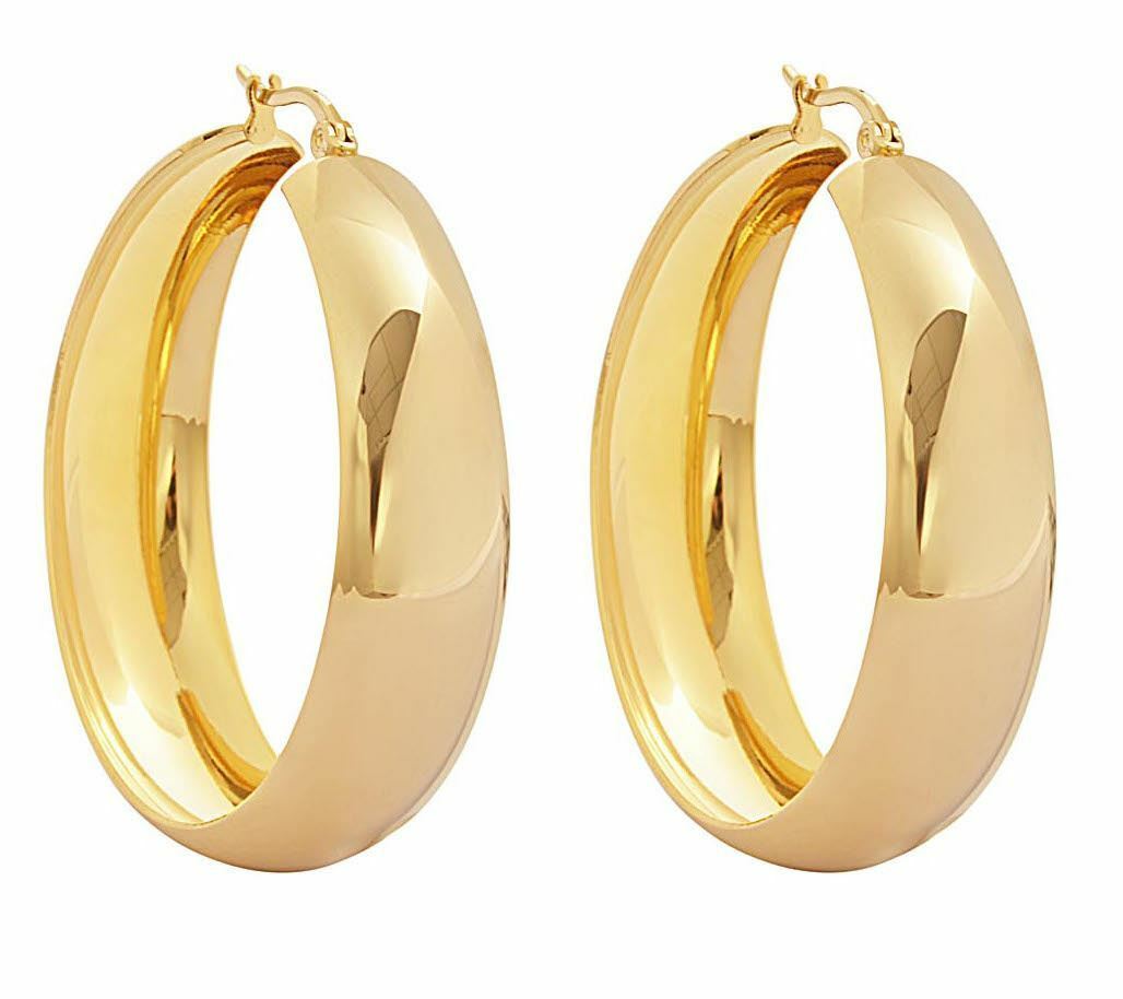 Edforce Women\'s 18k Gold Plated Rounded Thick Hoop Earrings, (40mm) Edforce Women\'s 18k Gold Plated Rounded Thick Hoop Earrings, (40mm)