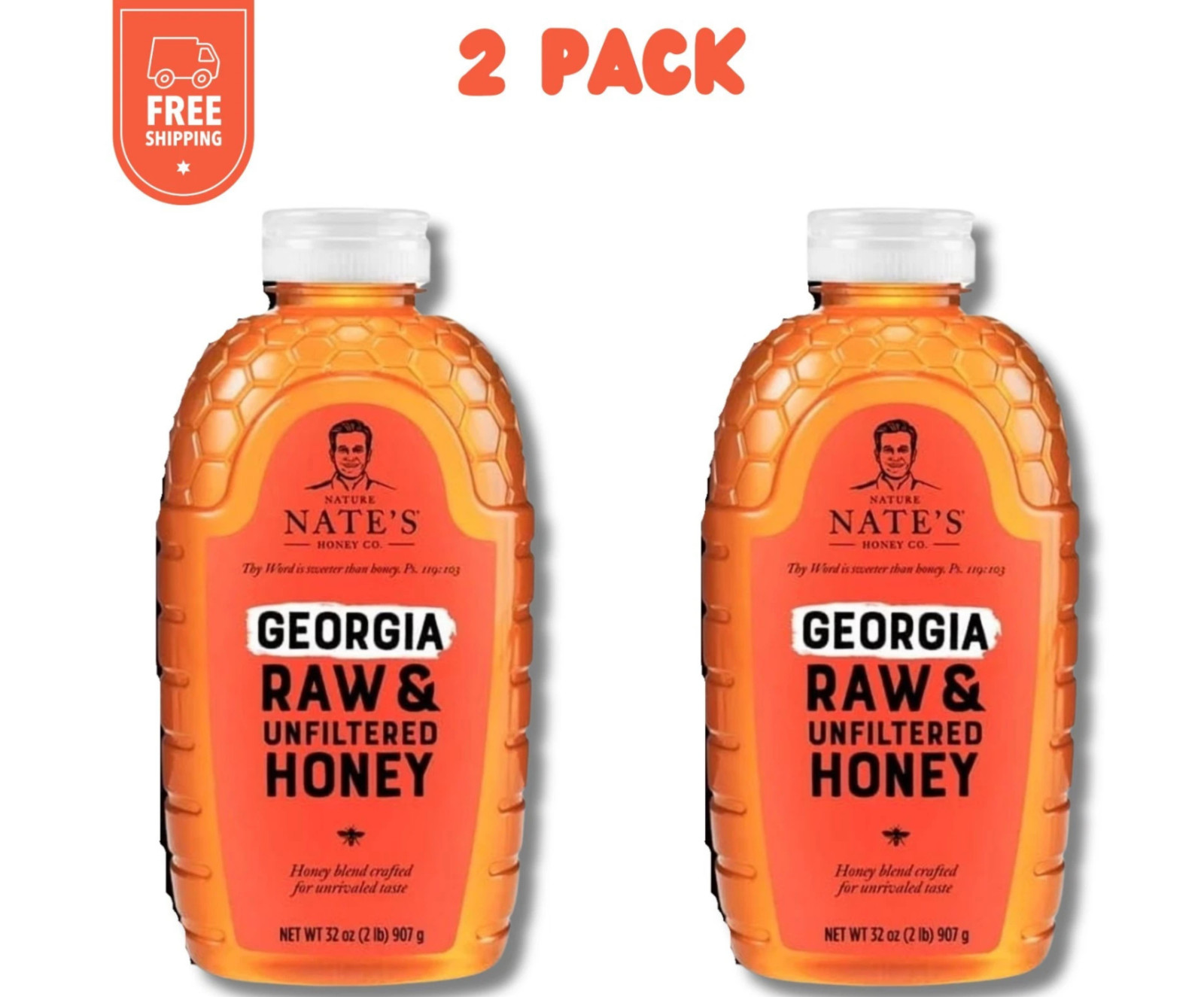 Pack of 2- Nature Nate's Georgia Honey: 100% Pure, Raw and Unfiltered Honey