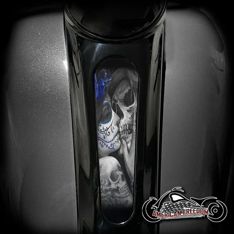 HARLEY DAVIDSON 8 INCH DASH INSERT STREET GLIDE & ROAD GLIDE - BLUE DEATH KISS