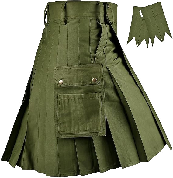 Highland Redstone Men\'s UTILITY Kilt Modern Olive Green Cargo Pockets Sz 40 New
