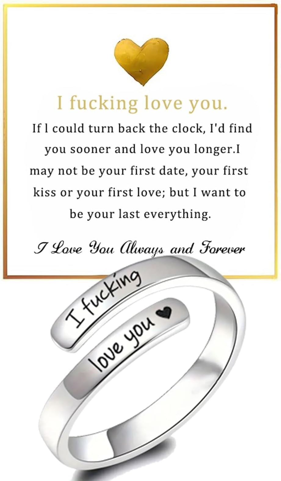 Angyape Just Breathe Ring For Women, Adjustable Inspirational Heart Rings Sta...