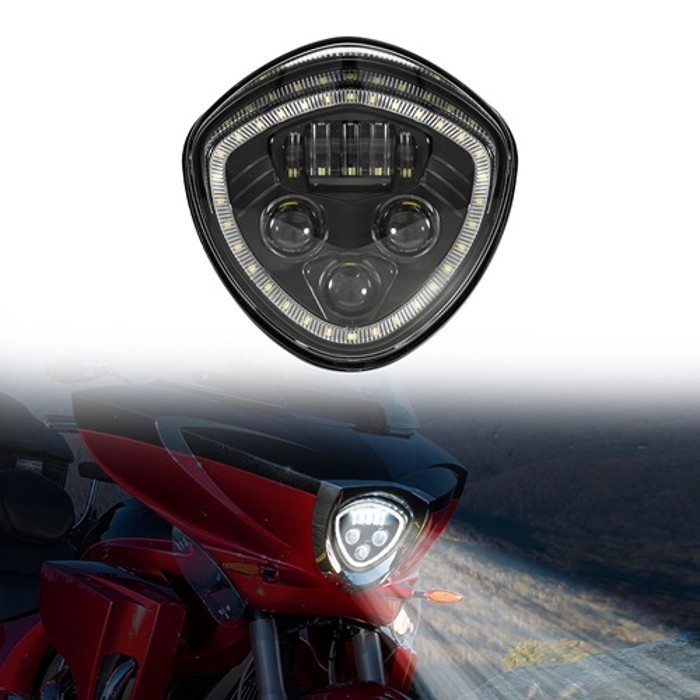 VEISUTOR LED Headlight Assembly w/ DRL for Polaris Victory 2005-2018 Black Read