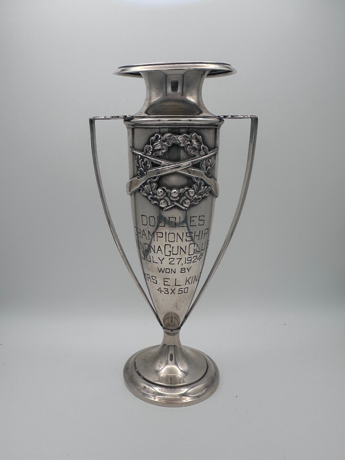 1924 Antique Sterling Silver Trapshooting Trophy - Winona Gun Club - Wallace