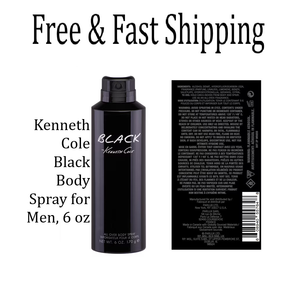 MENS Kenneth Cole BLACK All Over Body Spray, NEW 6oz Timeless Scent