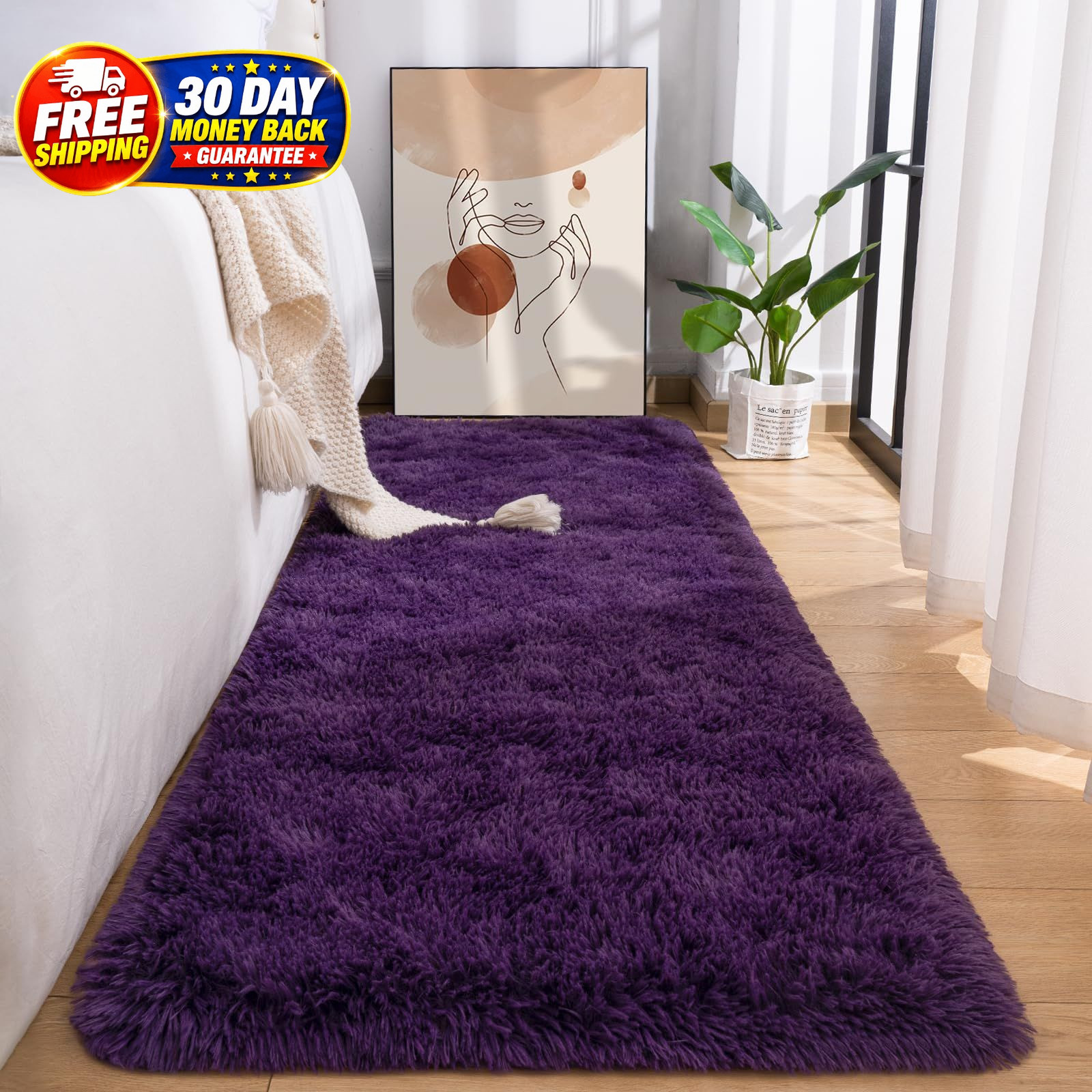Fluffy Runner Rug for Bedroom Living Room, 2x6 Feet Dark Purple Shag Area Rugs, Fluffy Runner Rug for Bedroom Living Room, 2x6 Feet Dark Purple Shag Area Rugs,