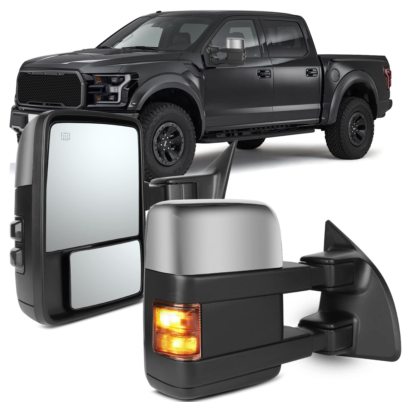 Tow Mirrors 99-07 Ford F250 F350 F450 F550 Super Duty Power Heated Signal Chrome