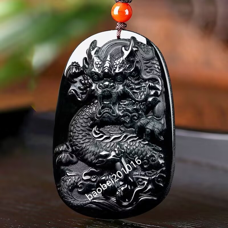 Certified Black Green Burma 100% Natural A jadeite Jade Pendant~Dragon 墨翠 龙