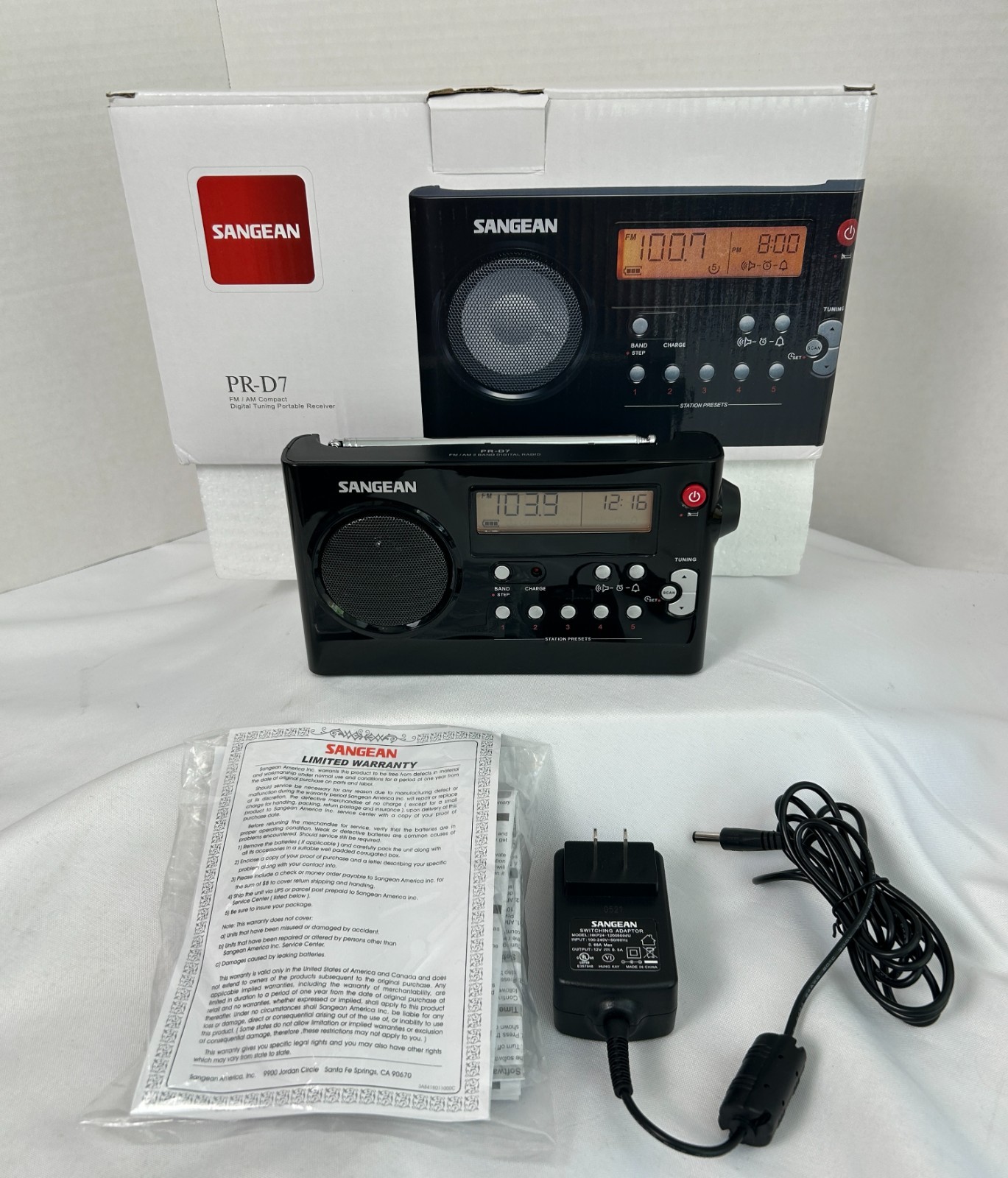 Sangean PR-D7 BK AM FM Digital Portable Radio Open Box *Pristine*Tested*