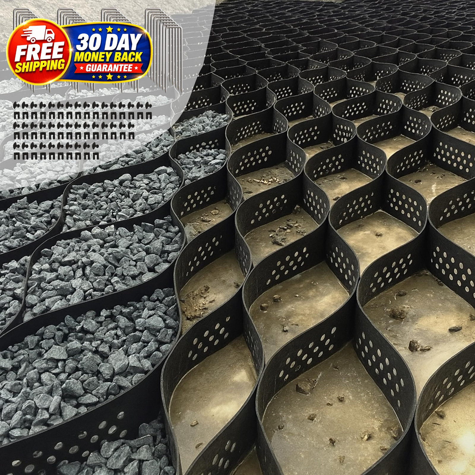 40FT Gravel Grid for Driveway –HDPE Geocell Ground Stabilizer 1990 lbs/sq ft Loa