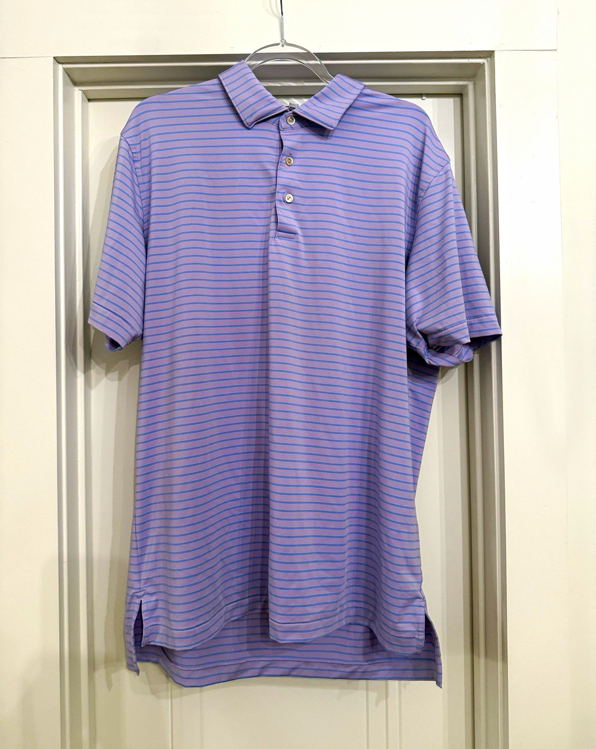 Peter Millar Summer Comfort Men\'s Striped Short Sleeve Polo Purple Blue L